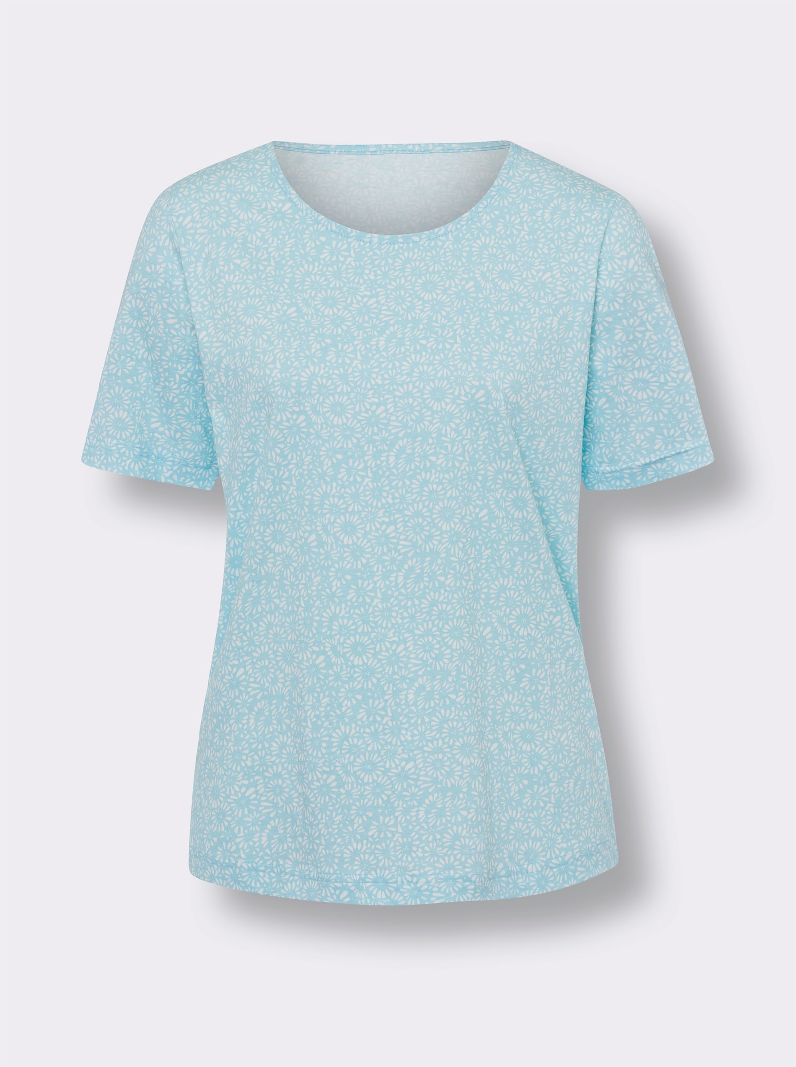 Kurzarmshirt mit Minimal-Floral-Muster - ecru-aquamarin-bedruckt