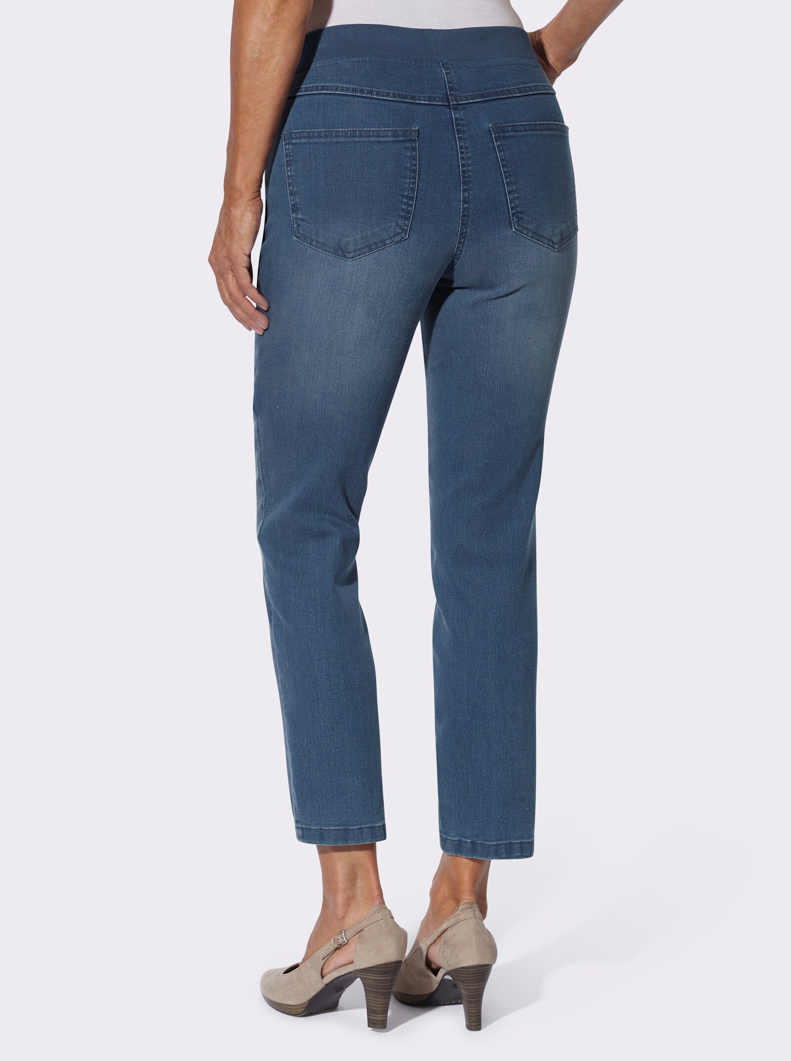 Schlupfjeans mit Stretch-Bund - blue-stone-washed
