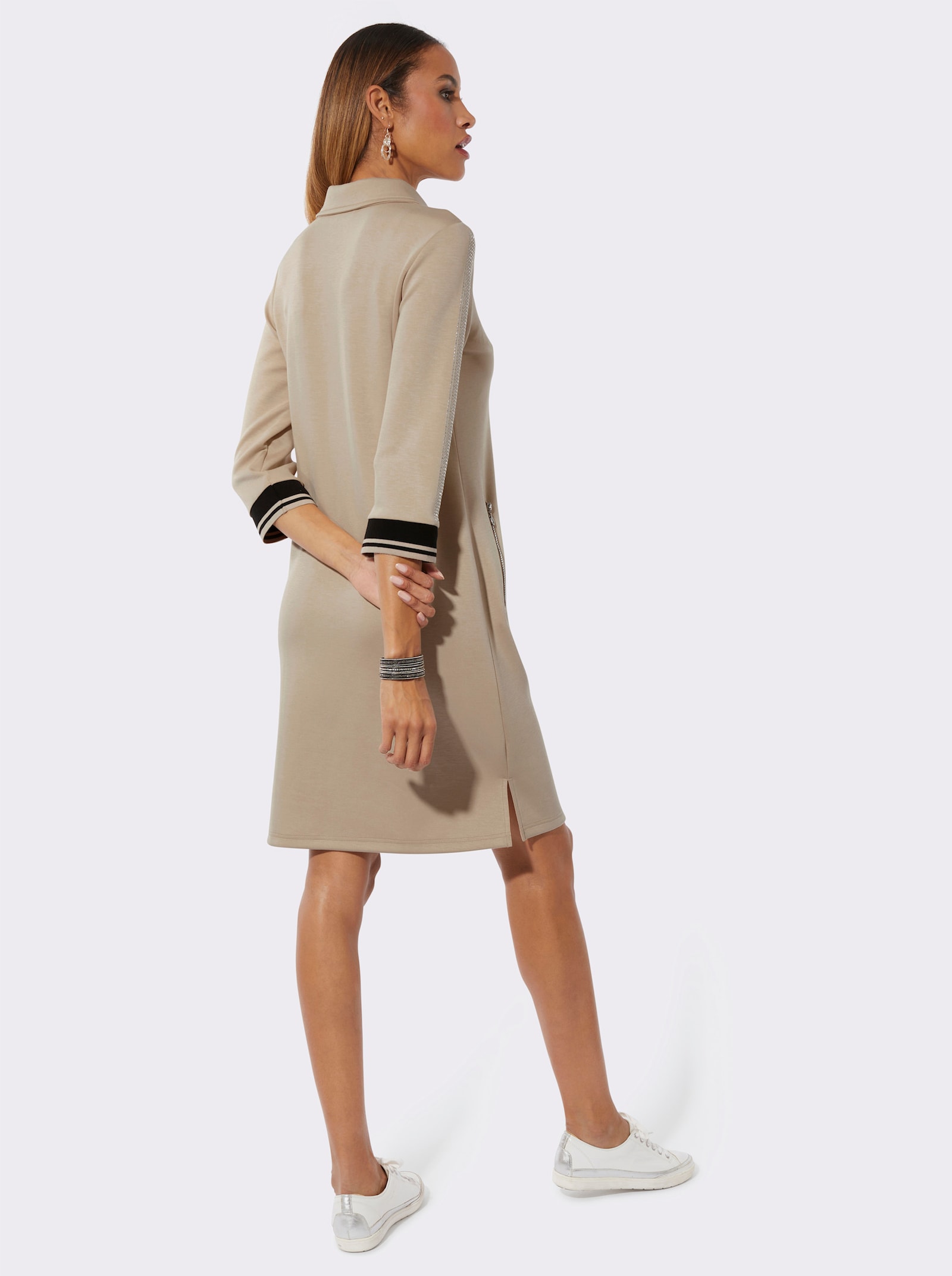 Polojurk in hoogwaardige modalmix - beige/zwart
