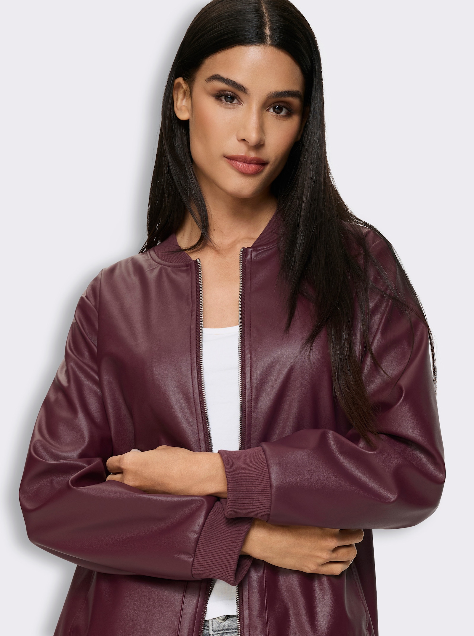 heine Lederimitatjacke Mit Strickbündchen - burgund