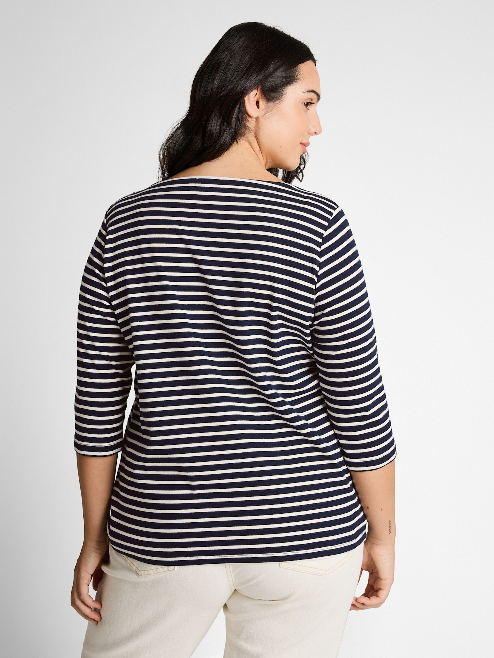 T-Shirt - navy blue offwhite stripe