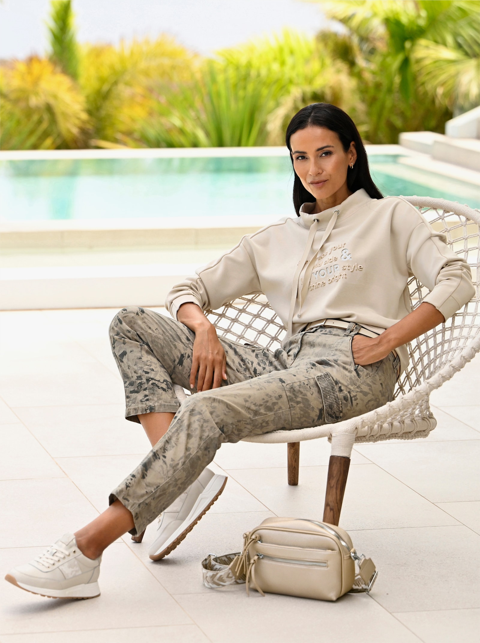 heine Stehkragenshirt mit Tunnelzug - sand