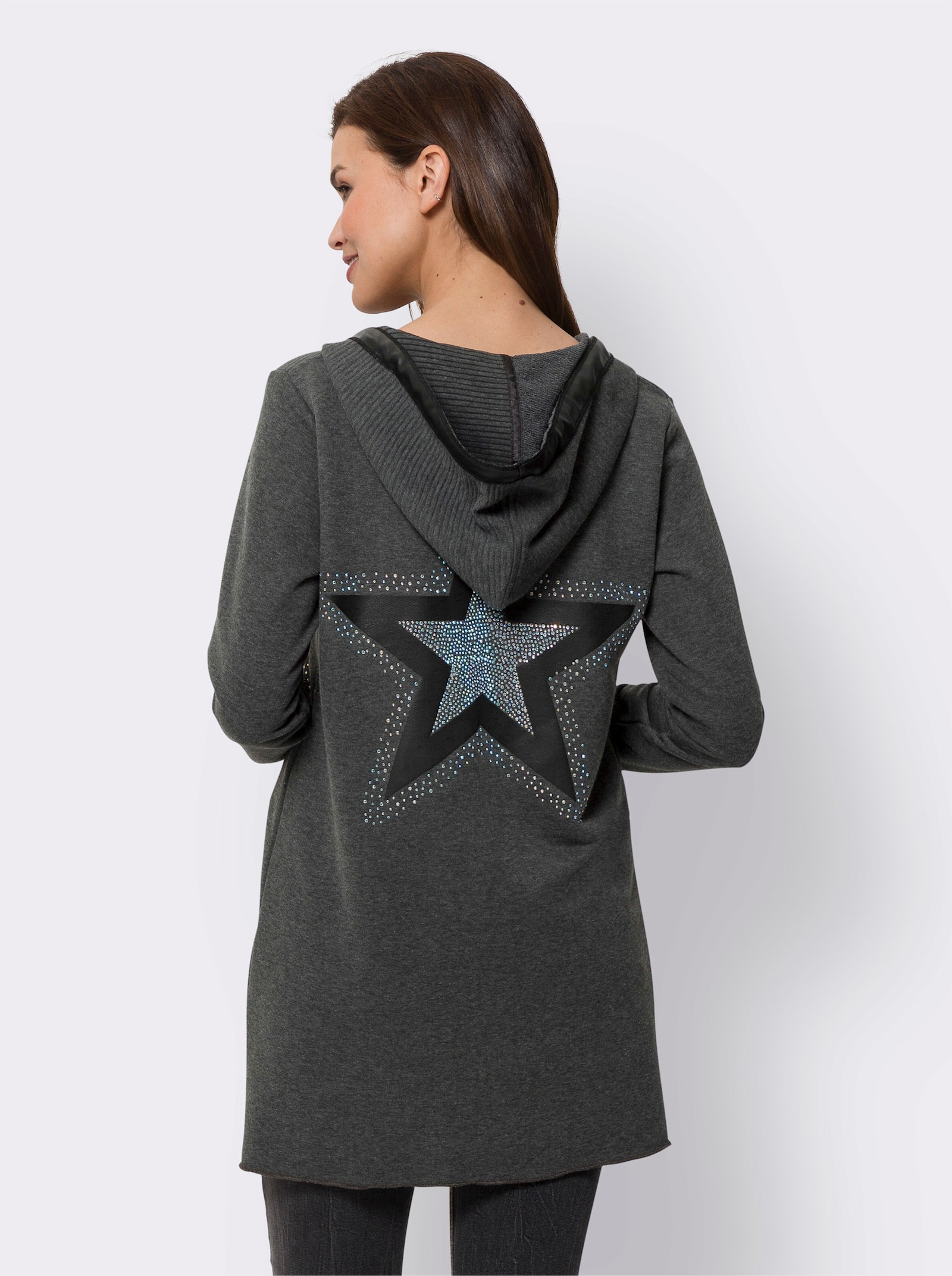 heine Shirtjacke mit Details aus Leder-Imitat - graphit-meliert