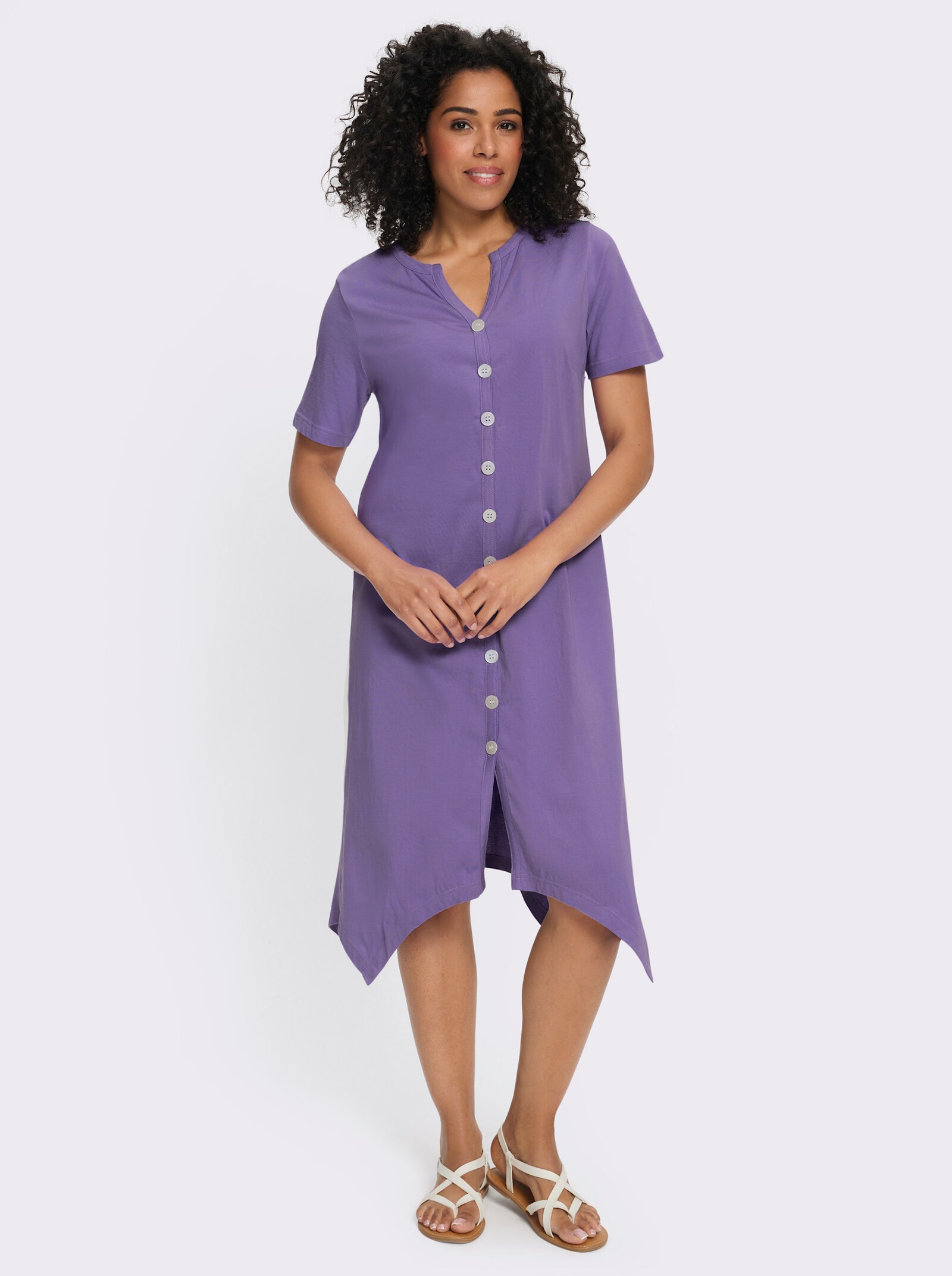 A-Linien-Kleid mit durchgehender Knopfleiste - lavendel