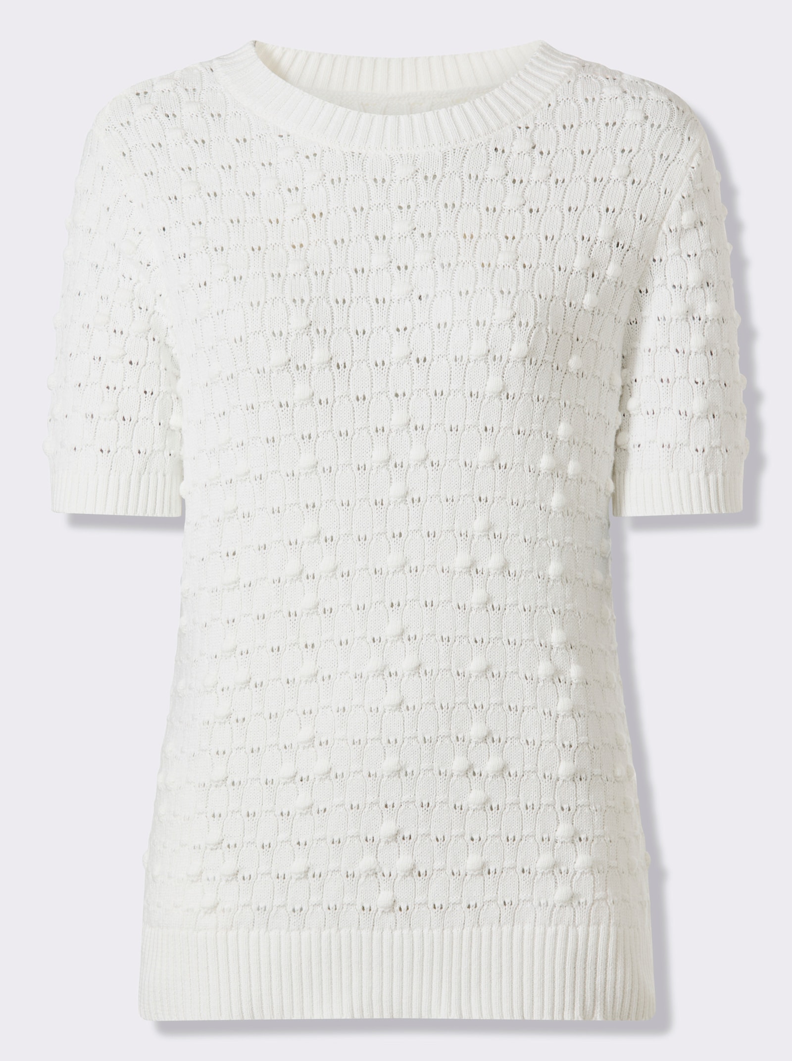 Pulóver s krátkymi rukávmi a nopkovým štruktúrovaným vzorom - svetlobéžová