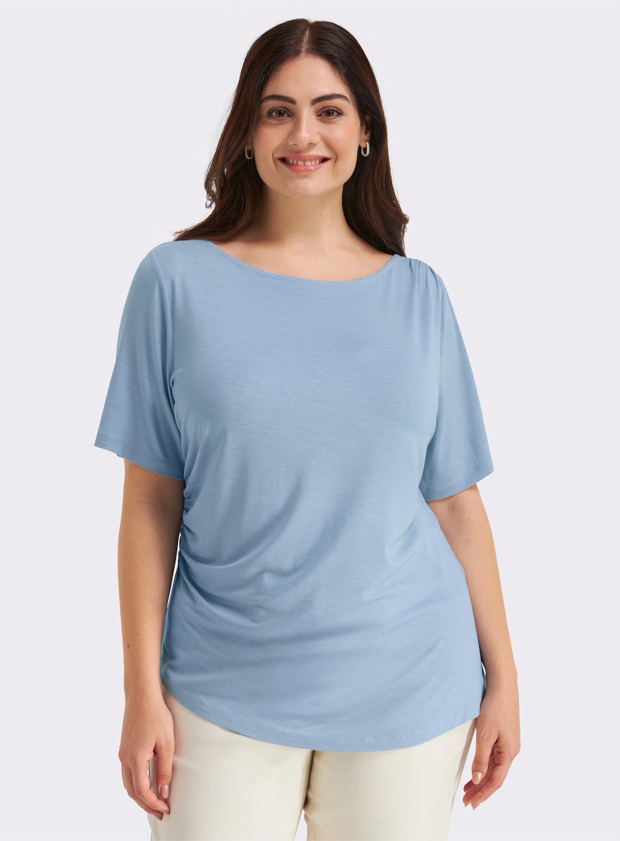 sheego Shirt mit Drapierungen in der Taille - bleu