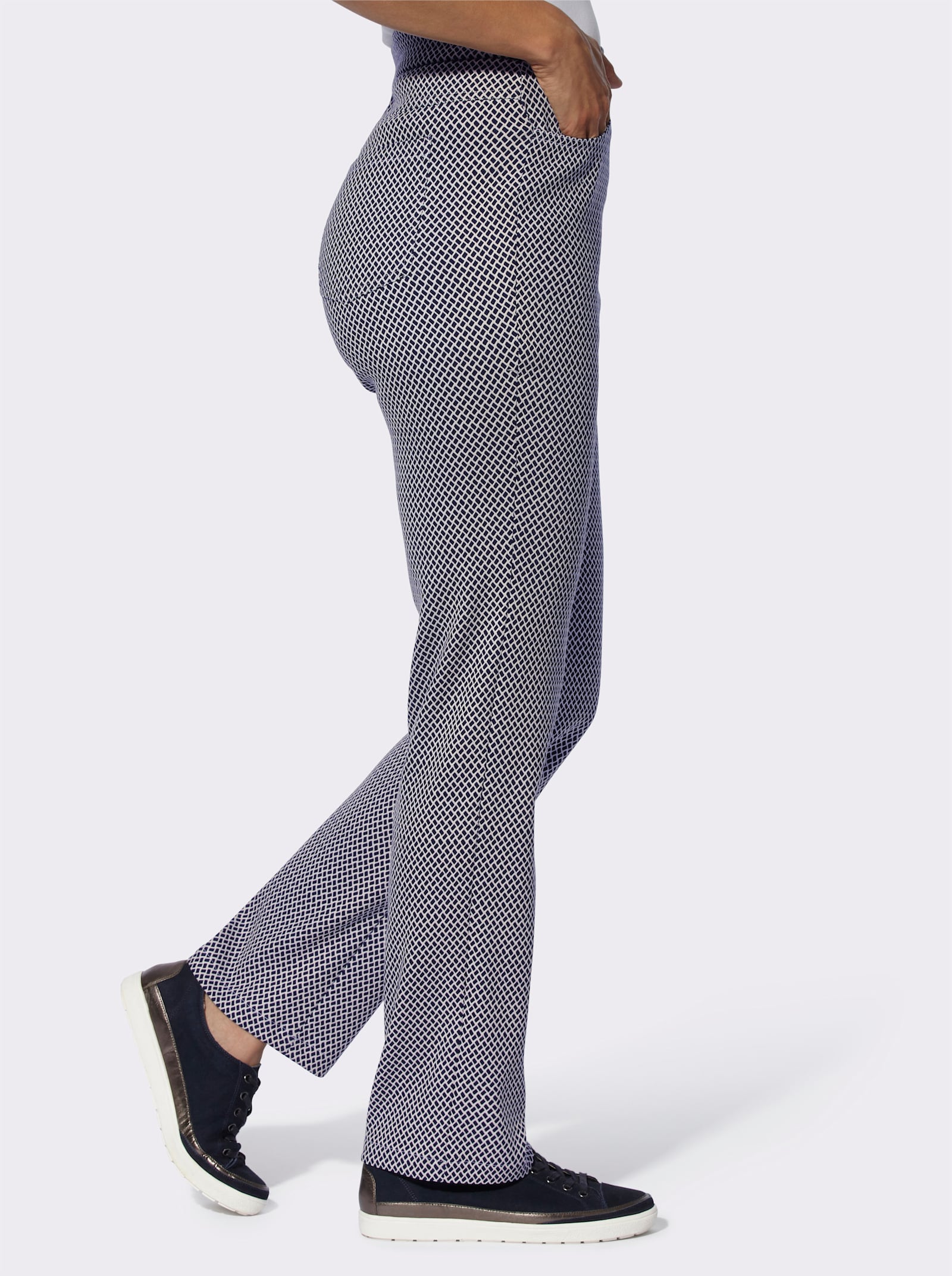 Stretch-Hose in knitterarmer Koffer-Qualität - marine-ecru-gemustert