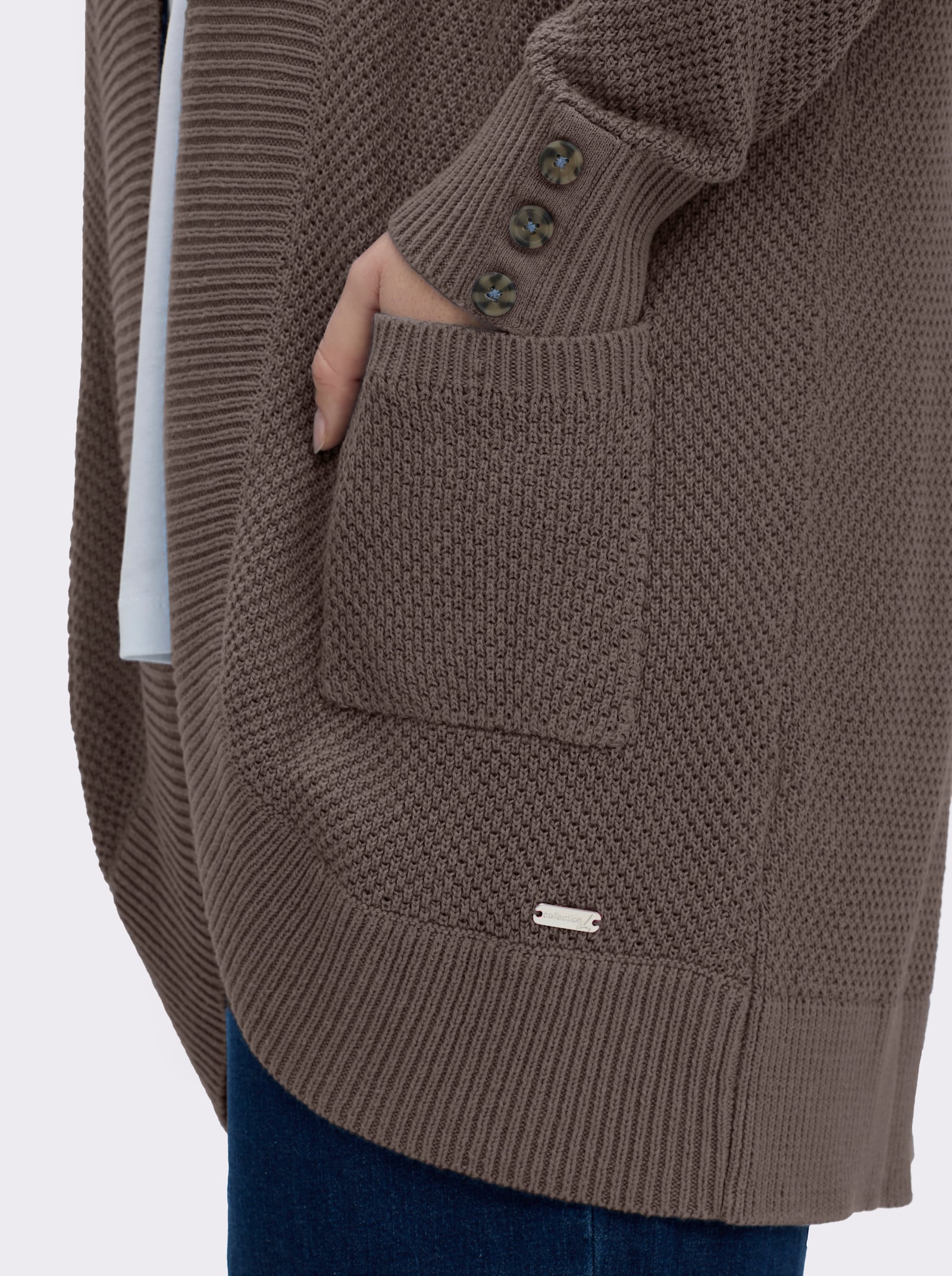 Longstrickjacke mit Struktur-Muster - dunkeltaupe