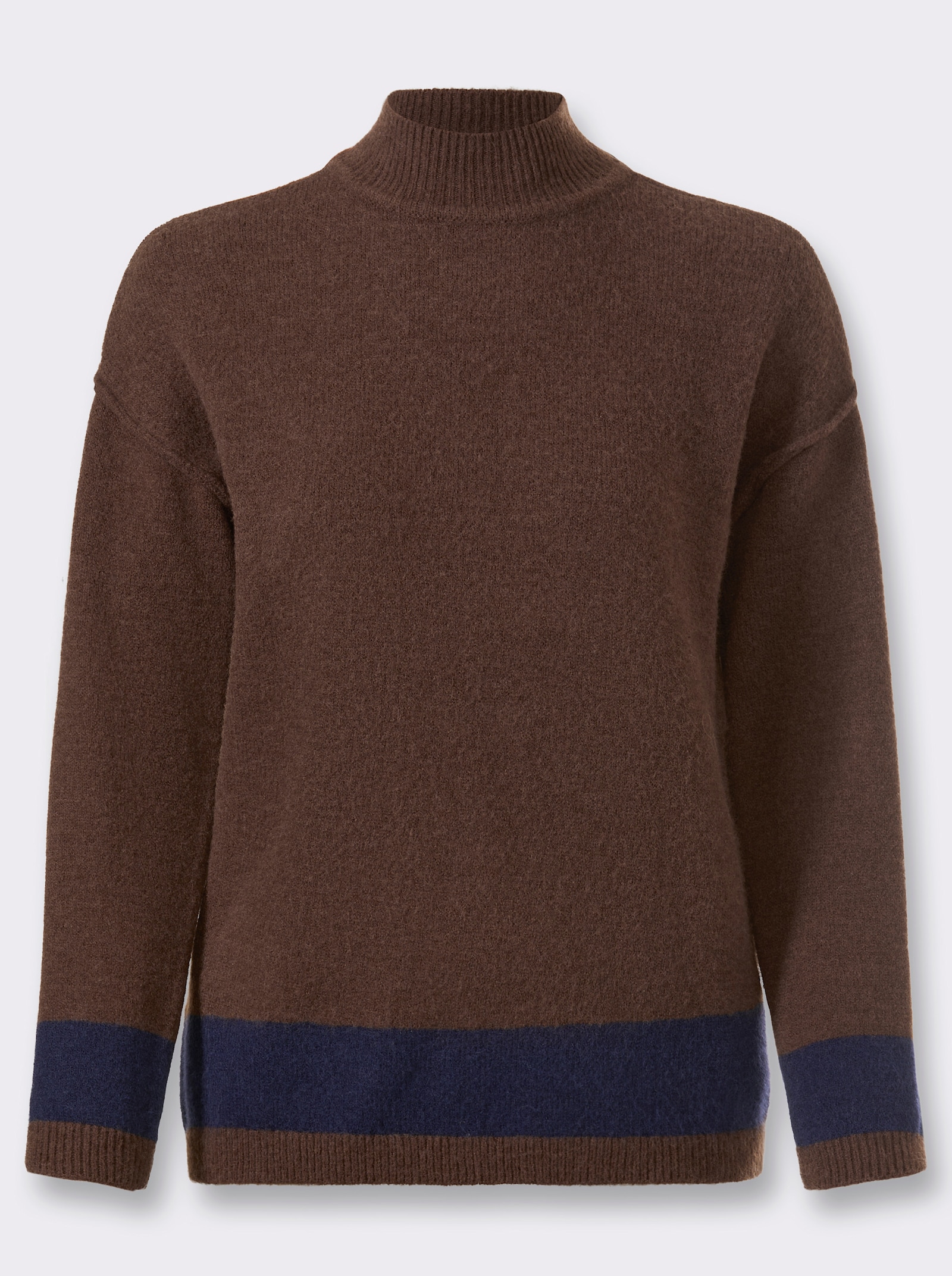 heine Stehkragenpullover mit schrägem Saum - schoko-marine
