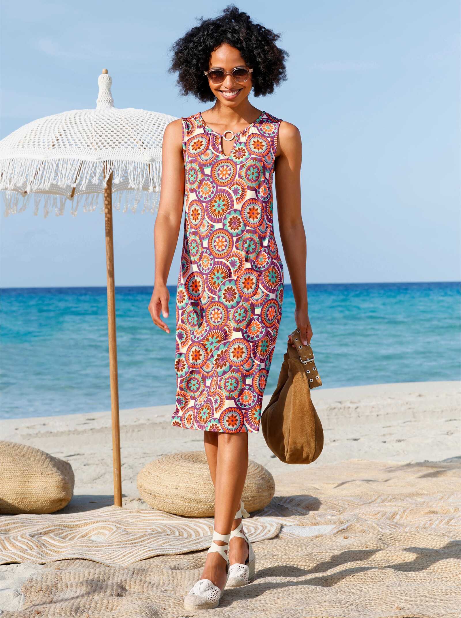 heine Druckkleid mit Ornament-Muster - orange-blaugrün-bedruckt