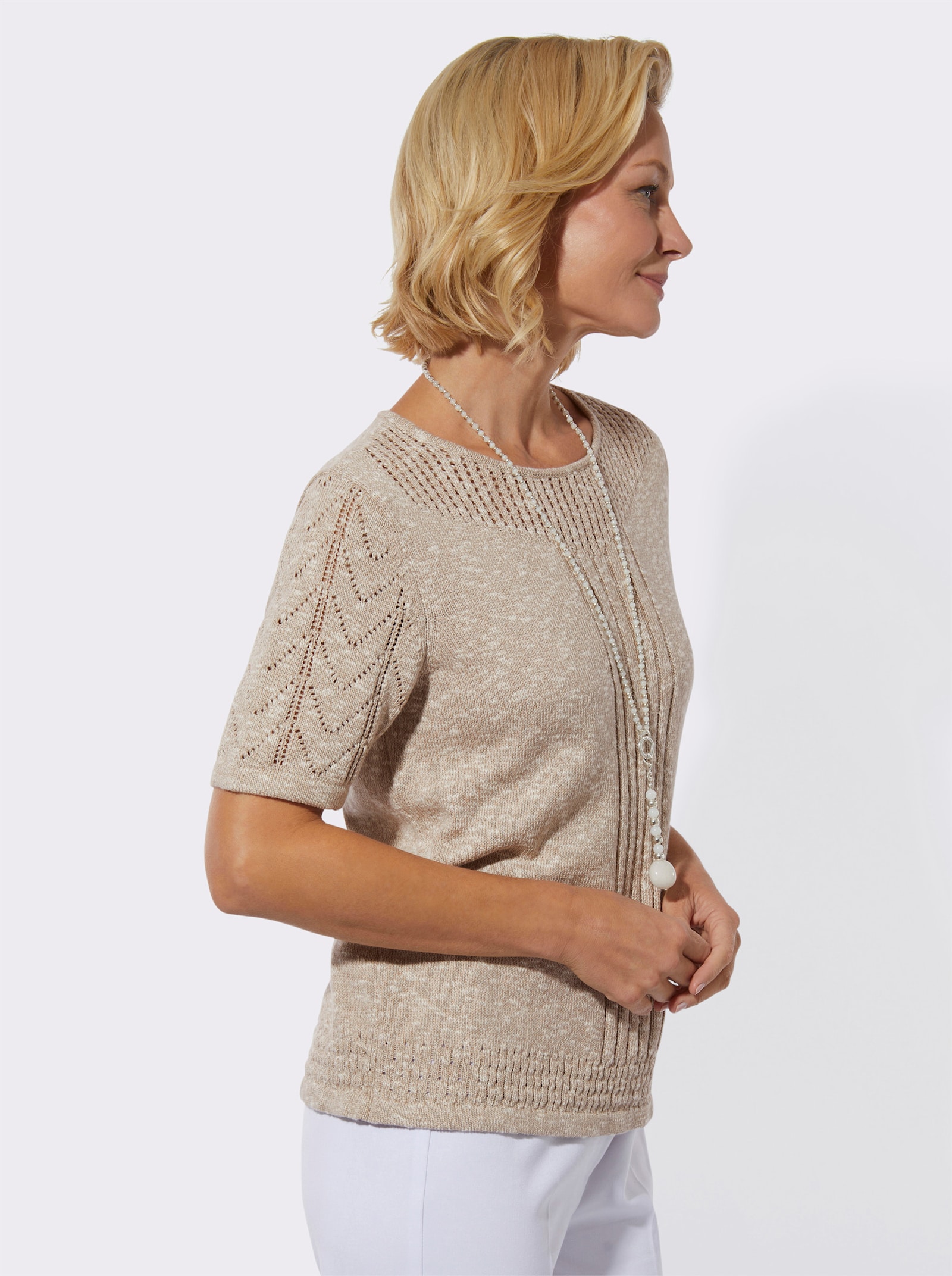 Ajourpullover in leichter Qualität - sesam-ecru-meliert