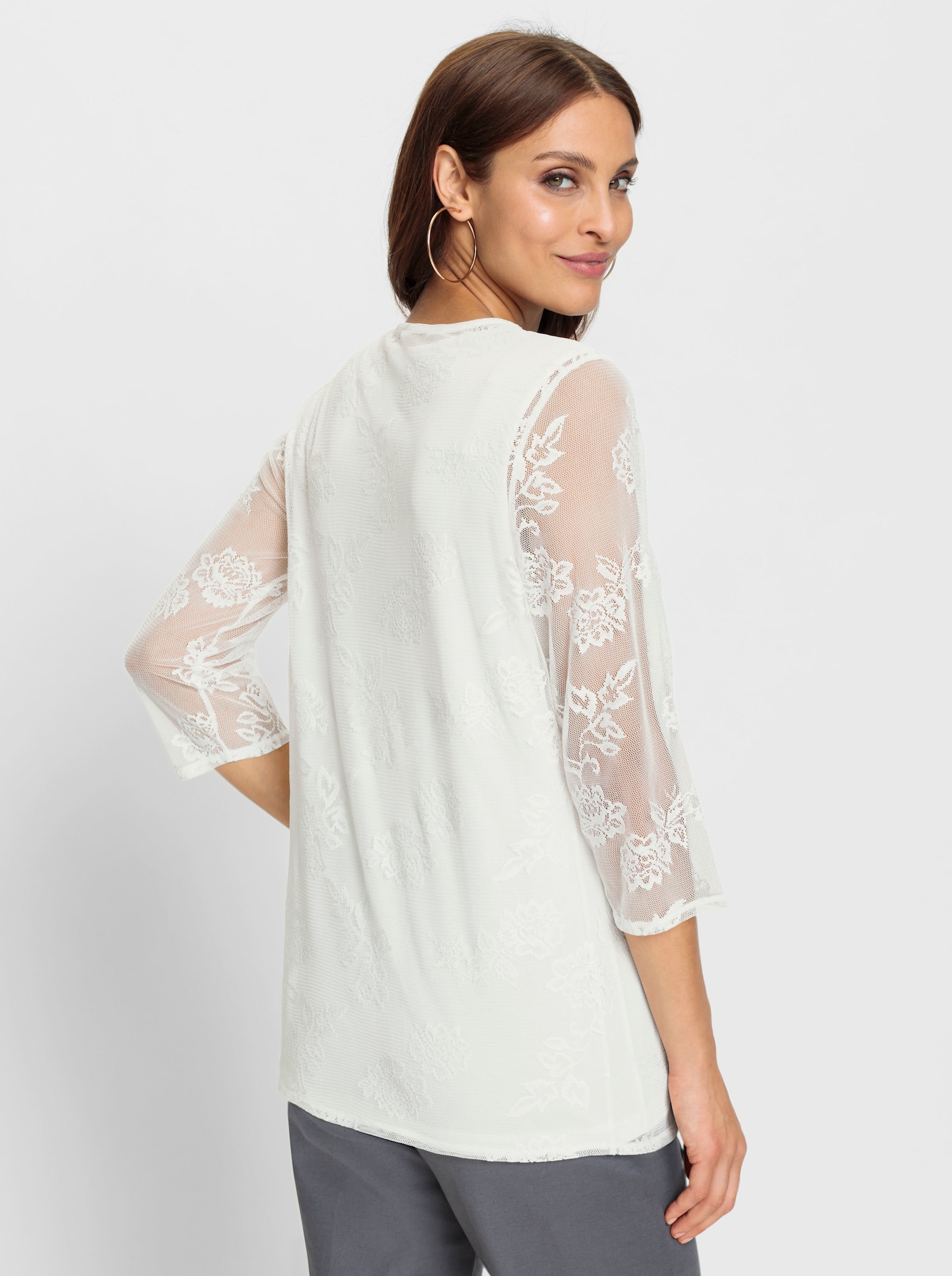 2-in-1-Shirt mit Blüten-Spitze - ecru