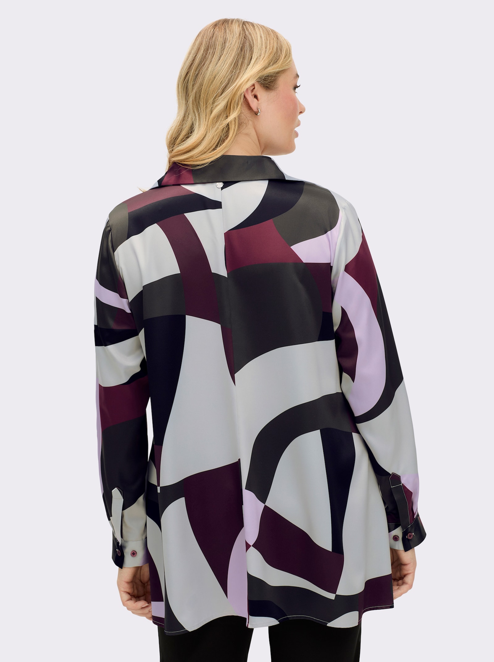 sheego Druckbluse in A-Linie, mit vorn verkürztem Saum - bordeaux-bedruckt