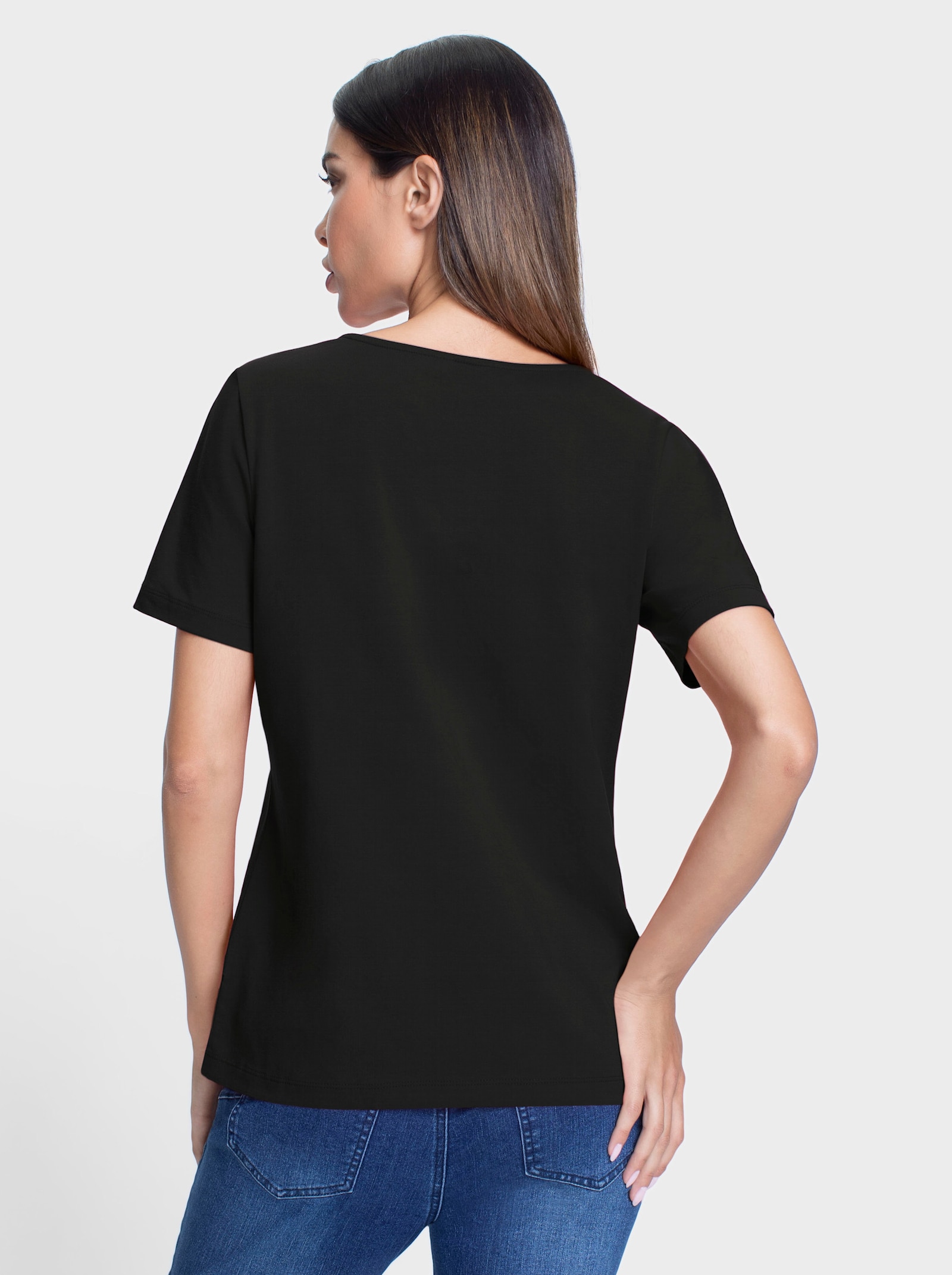 heine Rundhalsshirt mit Zierband - schwarz