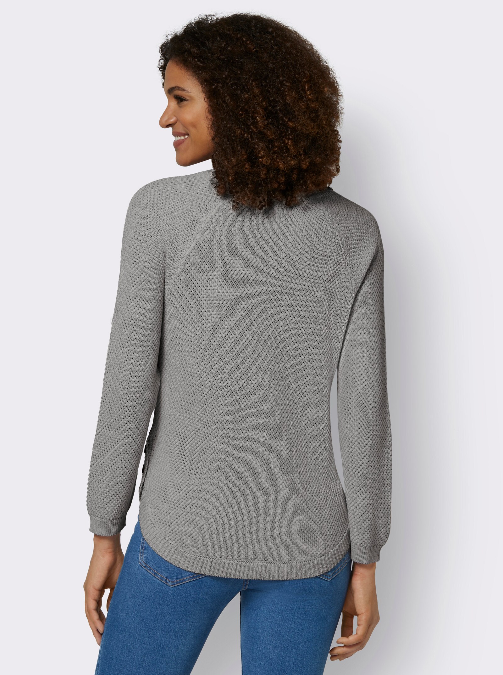 Pullover met ronde hals en afgeronde zoom - steengrijs/gemêleerd