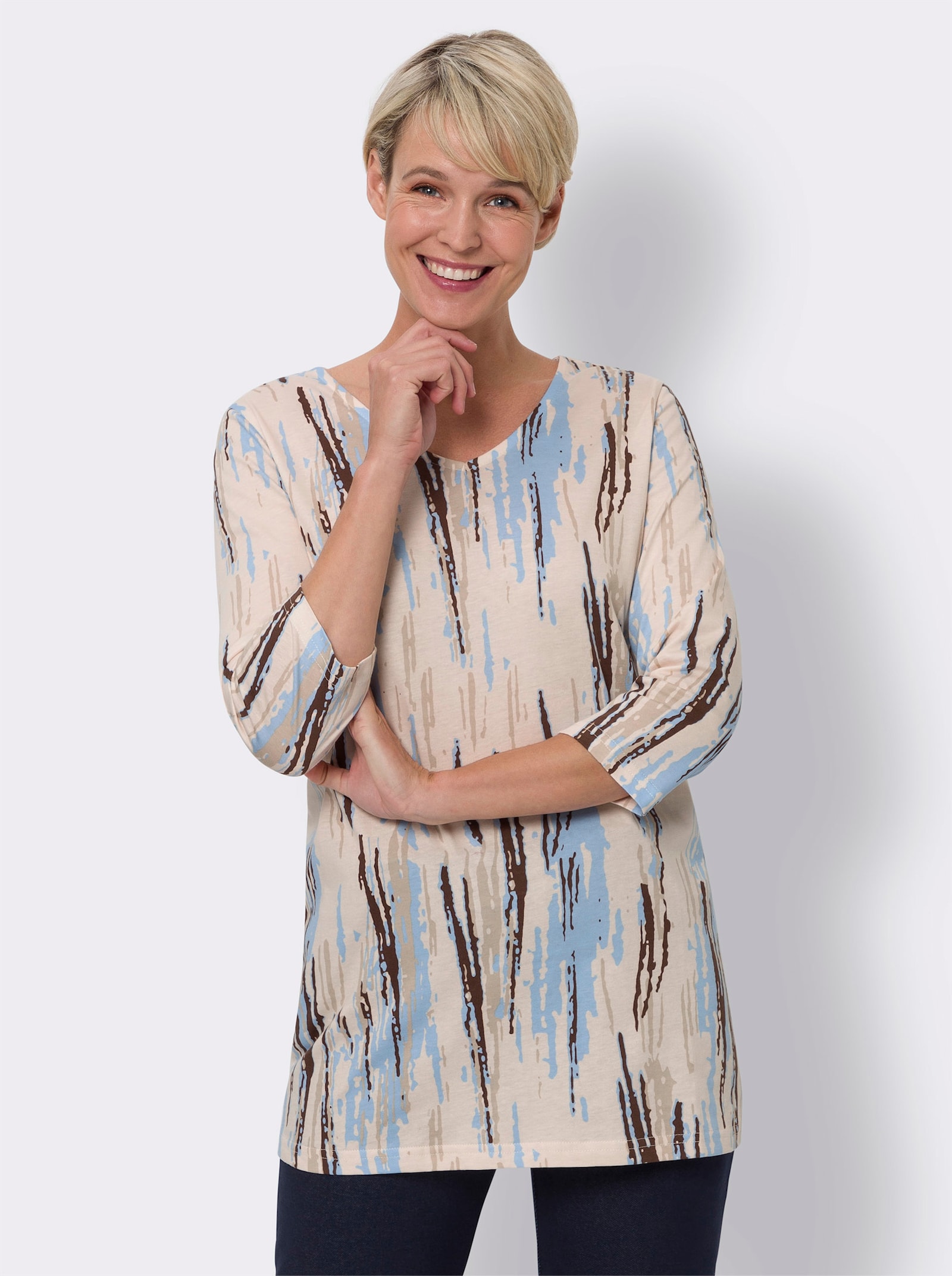 Dlhé tričko s 3/4 rukávmi - čokolád.-ľad.mod.potlač