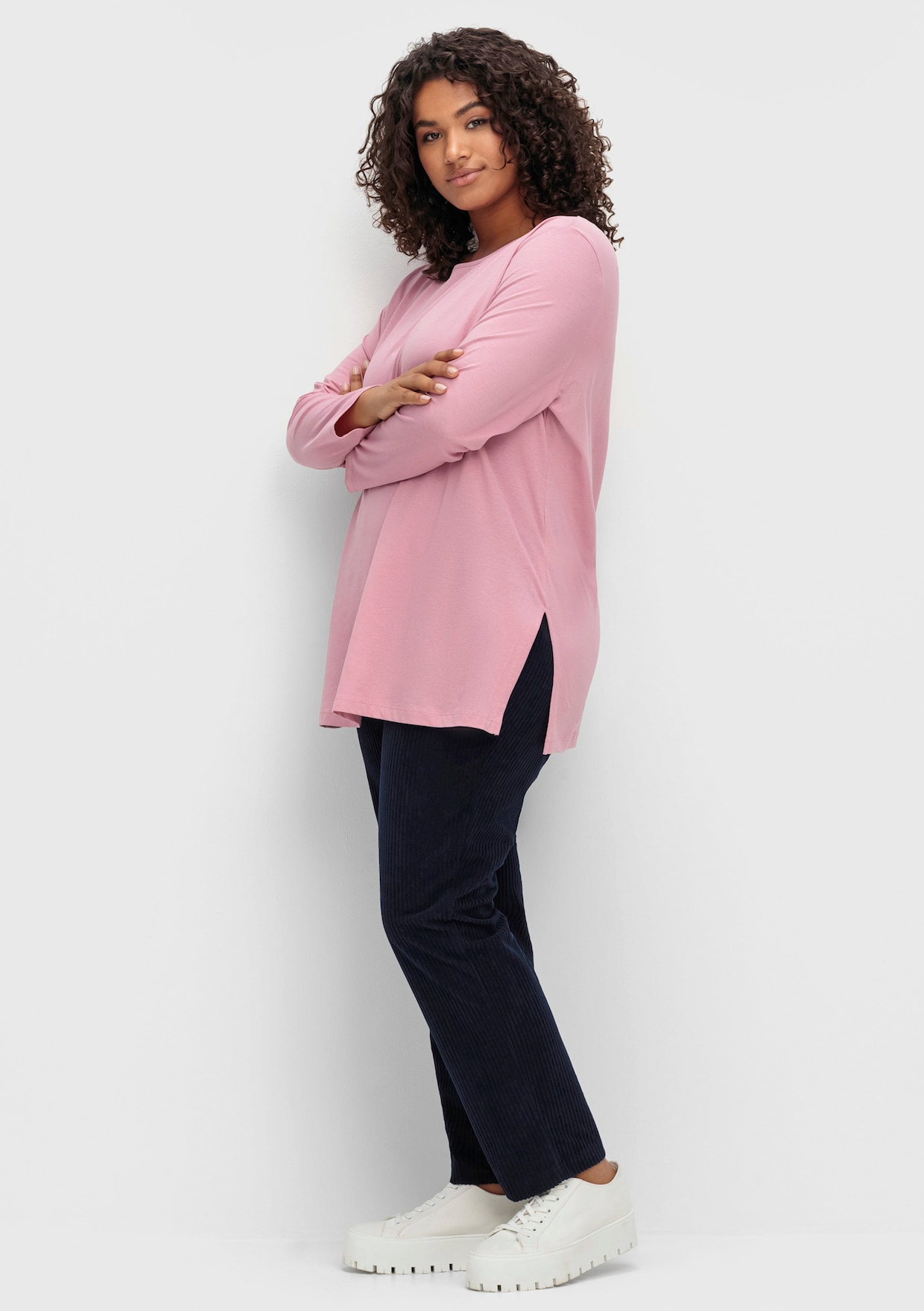 Langarmshirt mit hohen Seitenschlitzen - altrosa