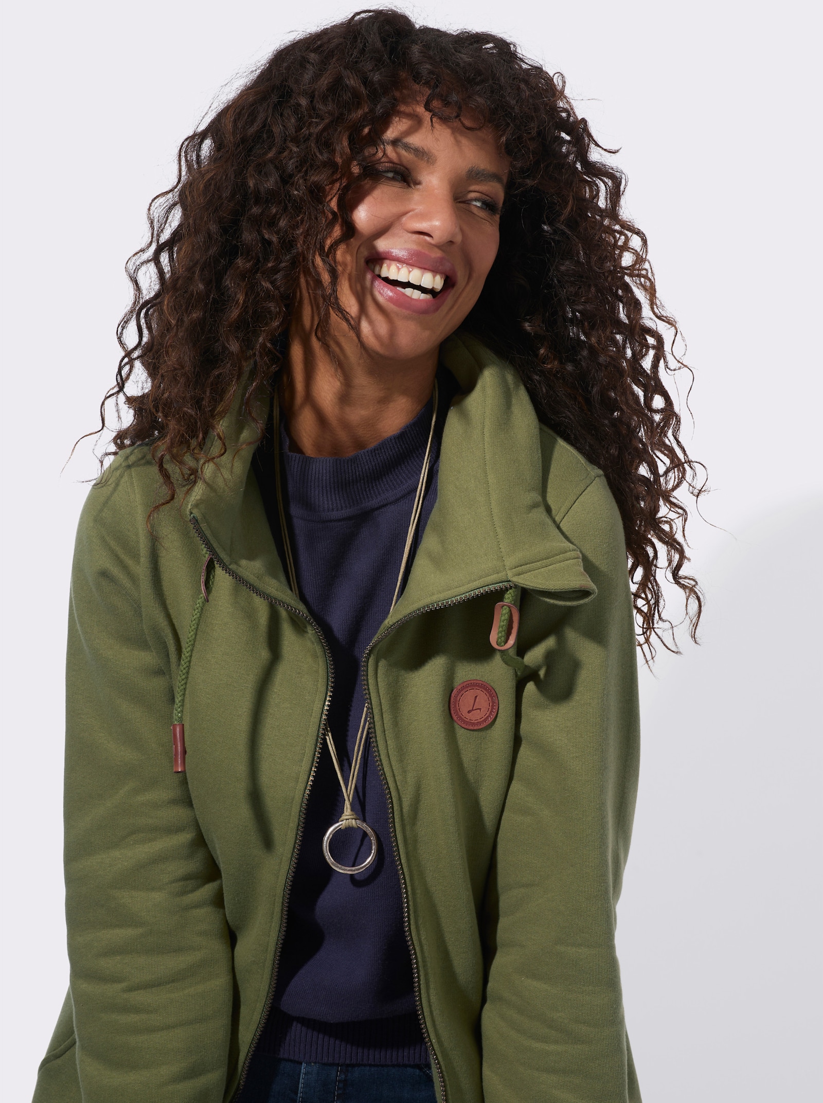 Shirtjacke mit Reißverschluss - oliv