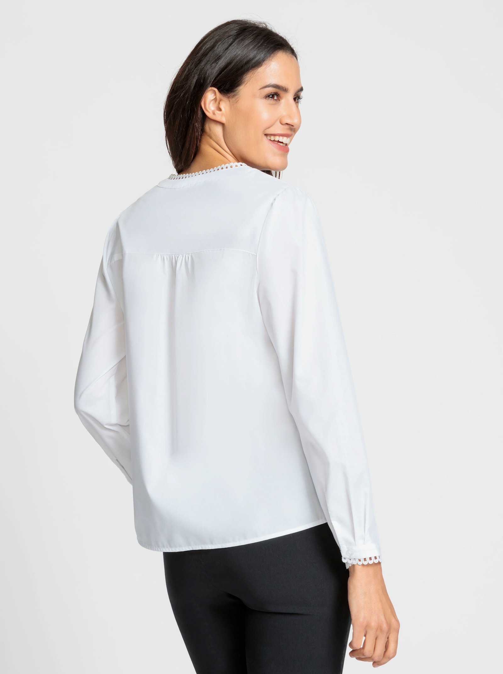 Blouse met lange mouwen en blinde knoopsluiting - ecru