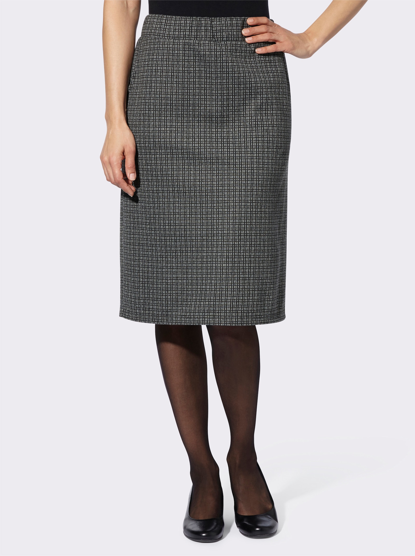 Jerseyrock mit verdecktem Gehschlitz hinten - schwarz-weiss-kariert