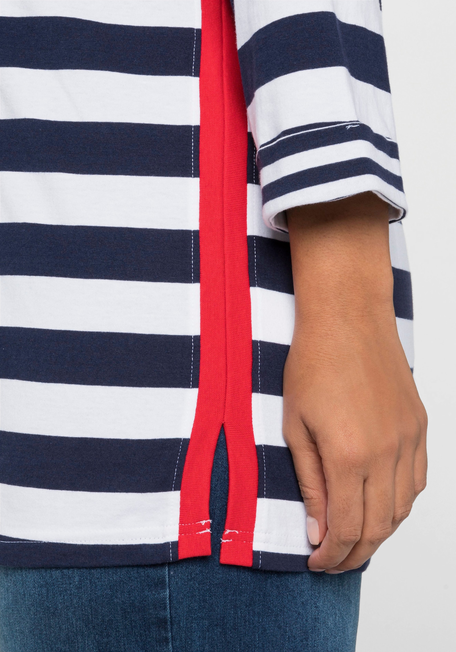 sheego Streepjesshirt met 3/4-mouwen en boothals - marine