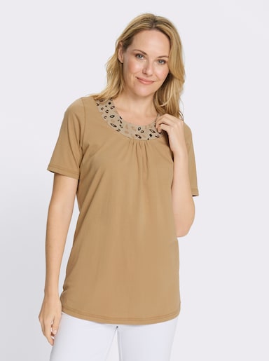 Longshirt mit Leo-Druck - camel