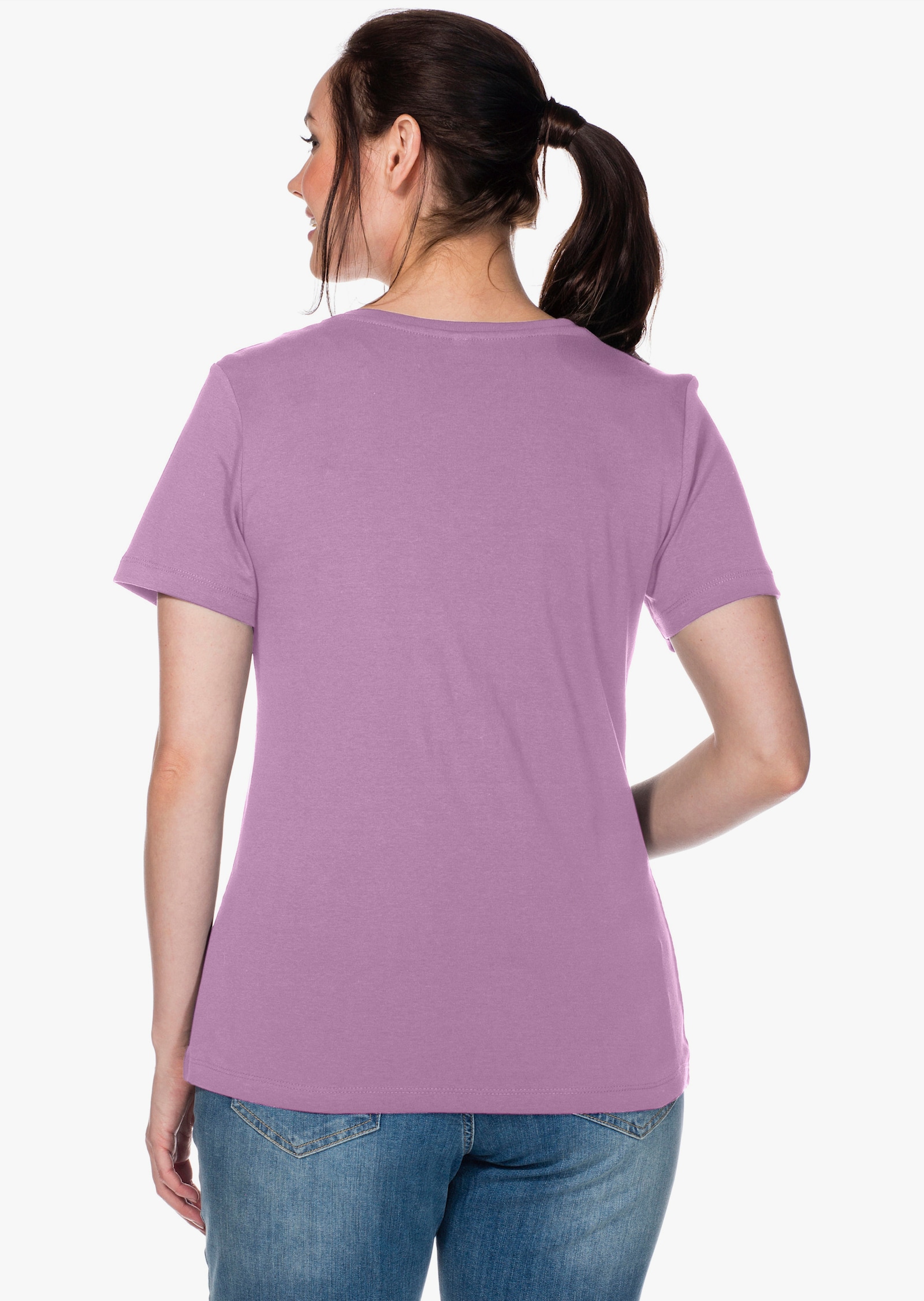 sheego T-Shirt mit V-Ausschnitt, Rippqualität - orchidee