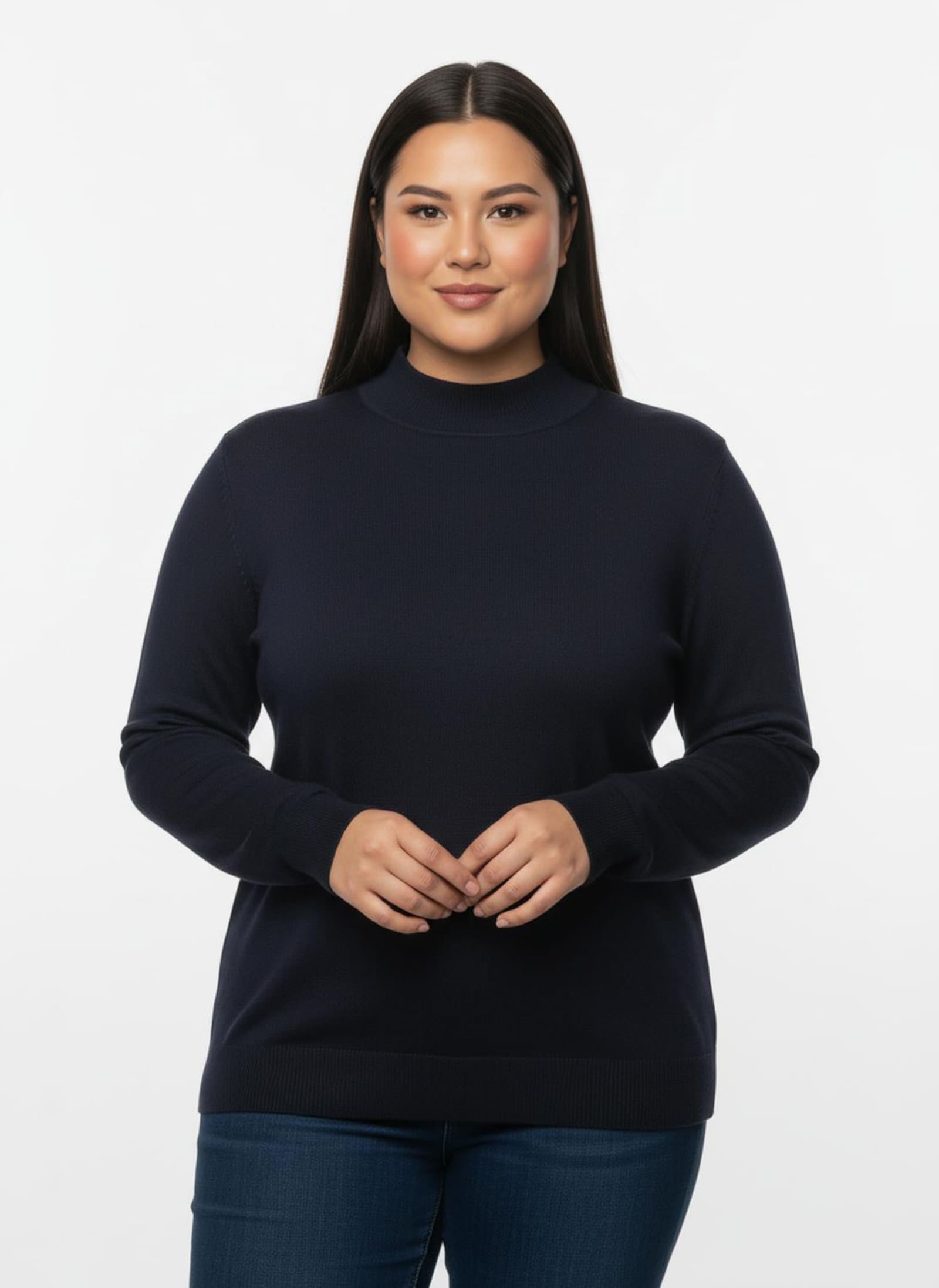 Stehkragenpullover mit Ripp-Abschlüssen - marine