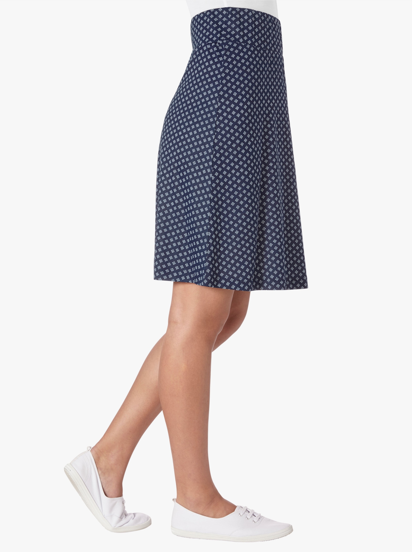 Jerseyrok met comfortband aan de binnenzijde - marine/wit gedessineerd