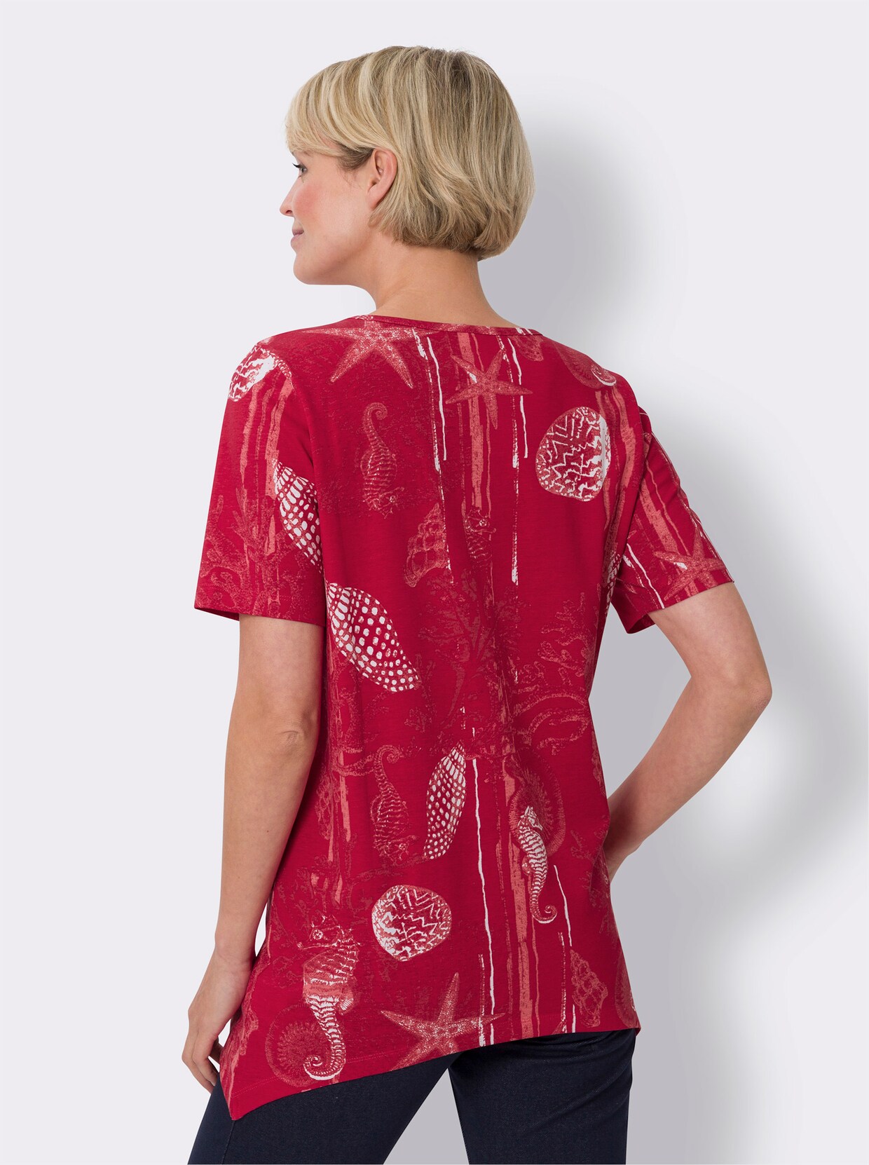 Puntig shirt - rood/wit geprint