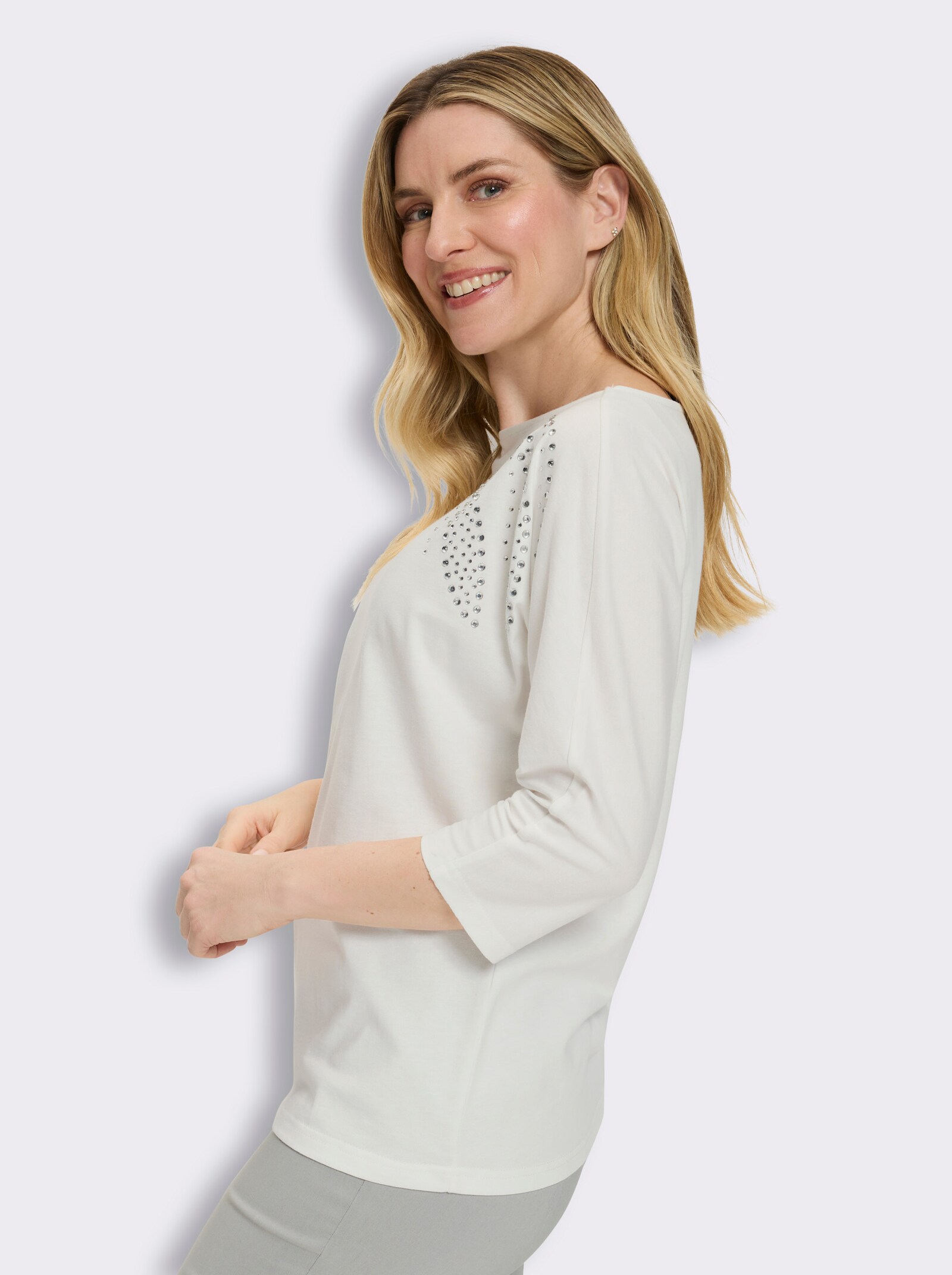 3/4-Arm-Shirt mit Fledermaus-Ärmeln - ecru