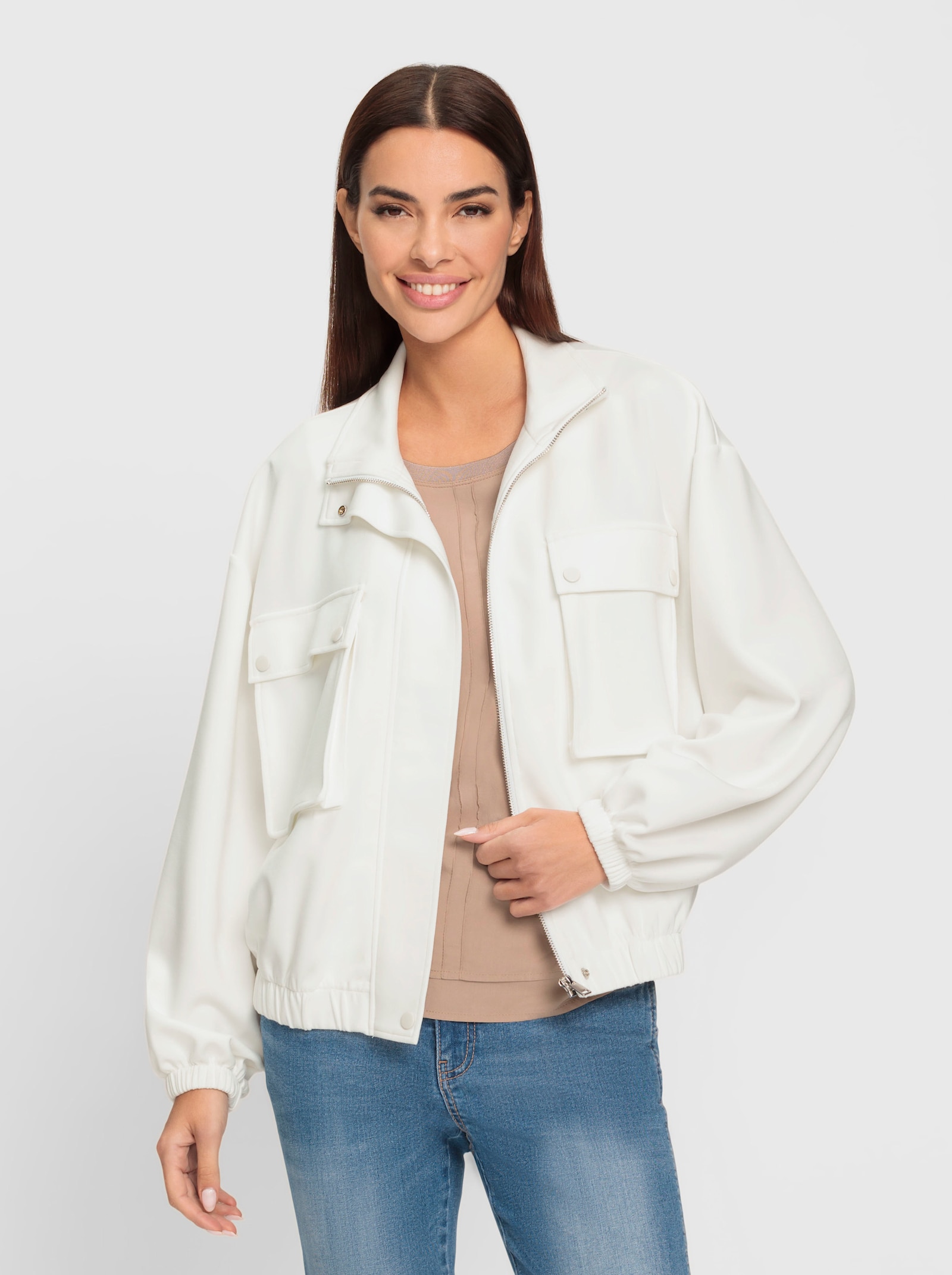 heine Sweatjacke mit Blasebalg-Taschen - ecru