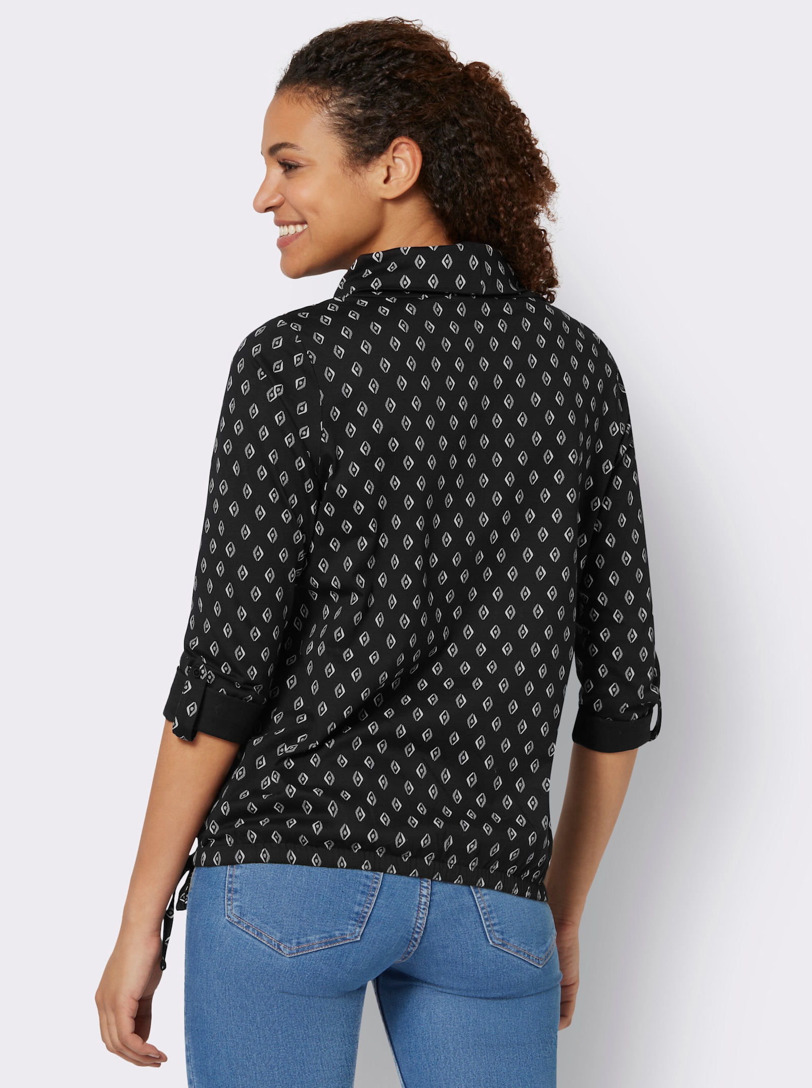 Colshirt Met opstroopbare mouwen - zwart/ecru geprint