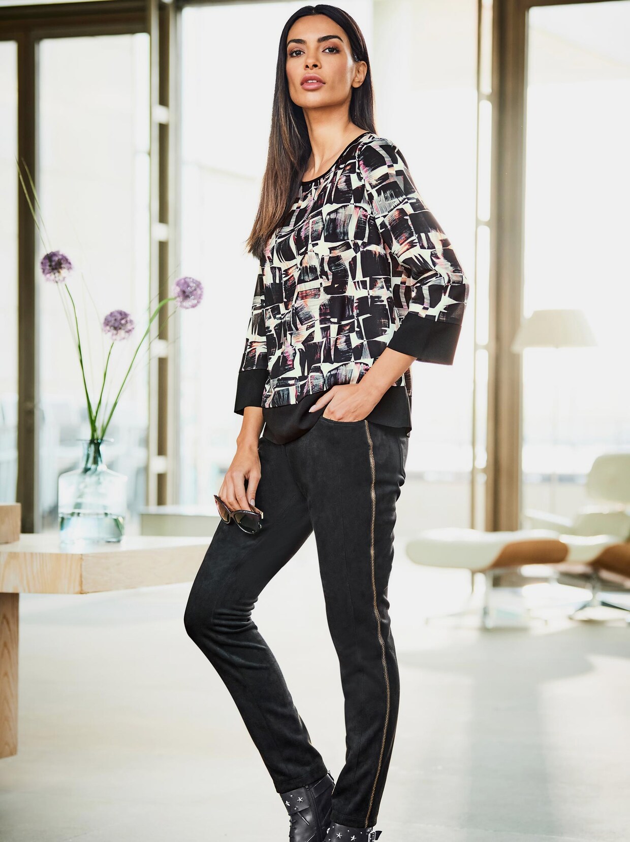 Rick Cardona Druckbluse - schwarz-bedruckt