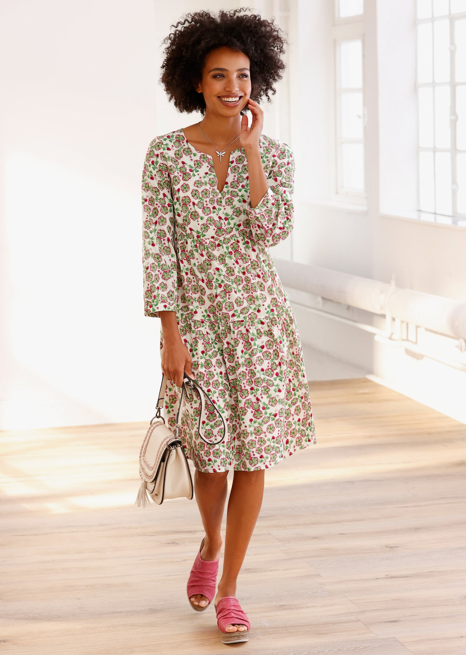 heine Geweven jurk met V-hals - bont