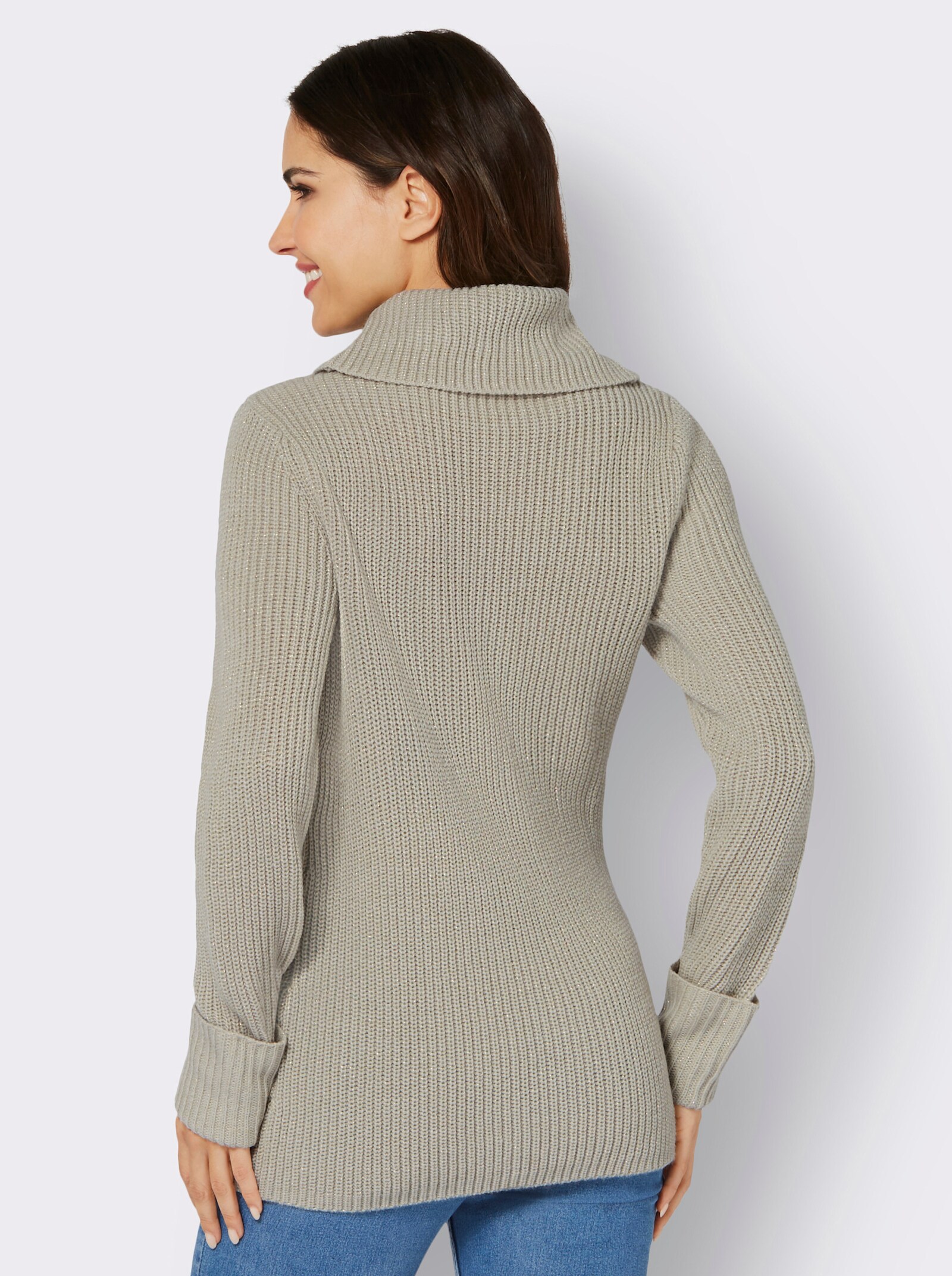 Pulóver, rol.gol., lesklé priadze - svetlosivá