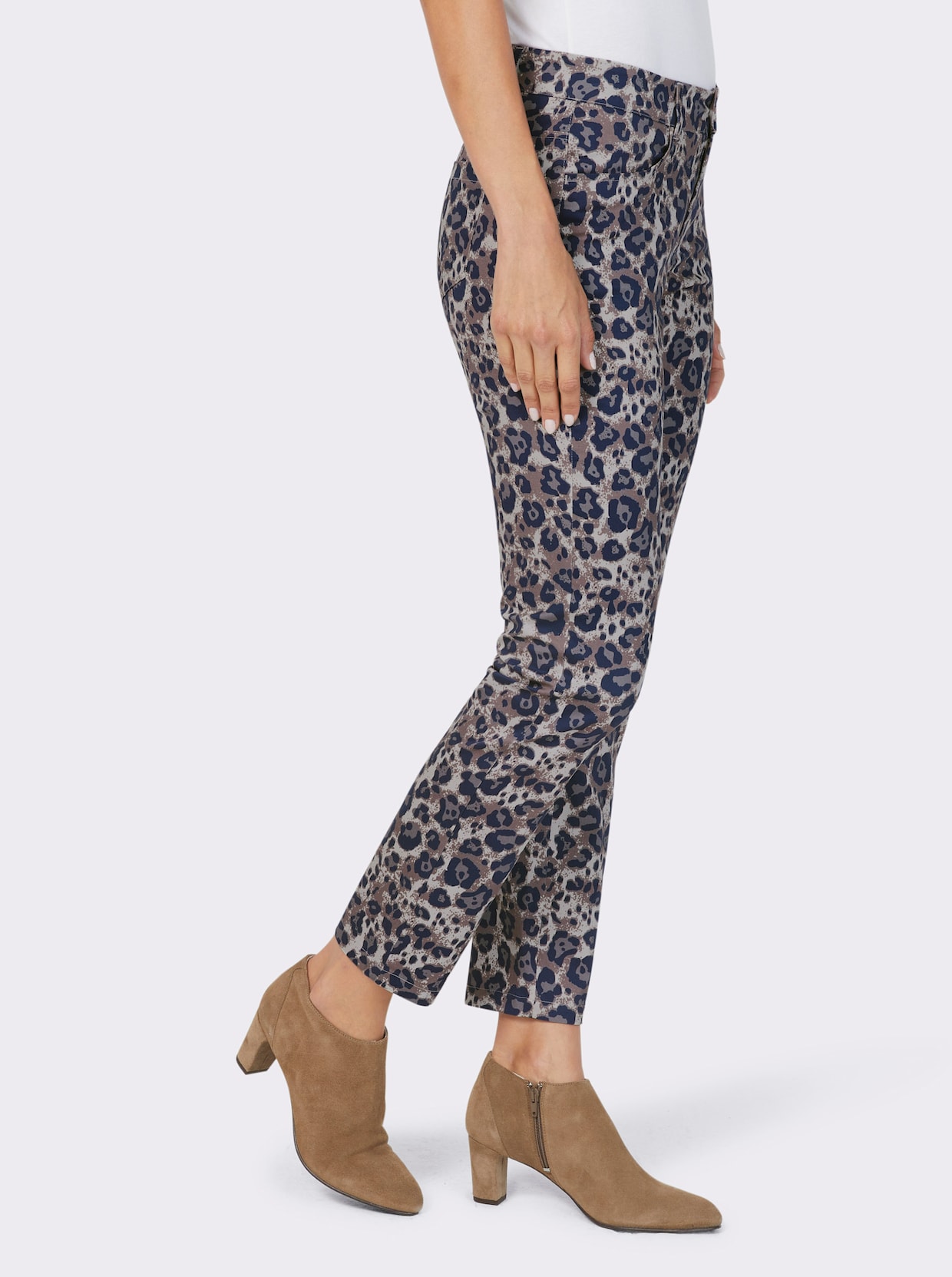heine Broek met smalle pijpen - antraciet/donkertaupe bedrukt