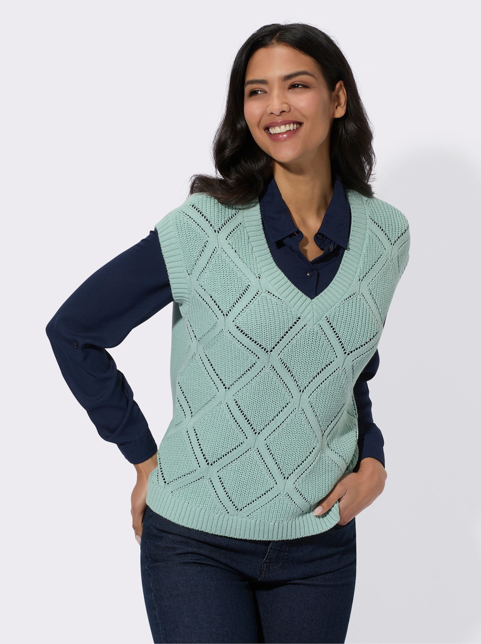 Pullunder mit Rauten-Muster im Vorderteil - kalkmint