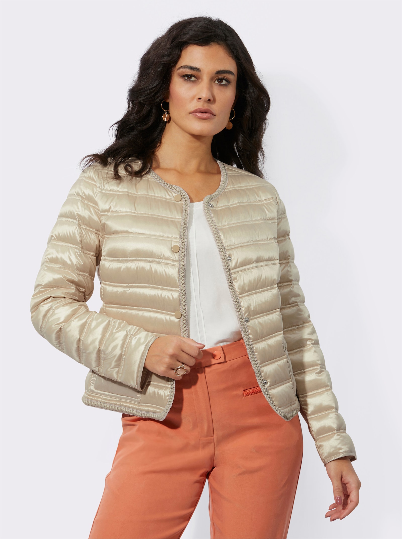 Daunenjacke mit geflochtenem Zierband - sand