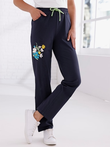 Freizeithose mit platziertem Blumen-Print - marine