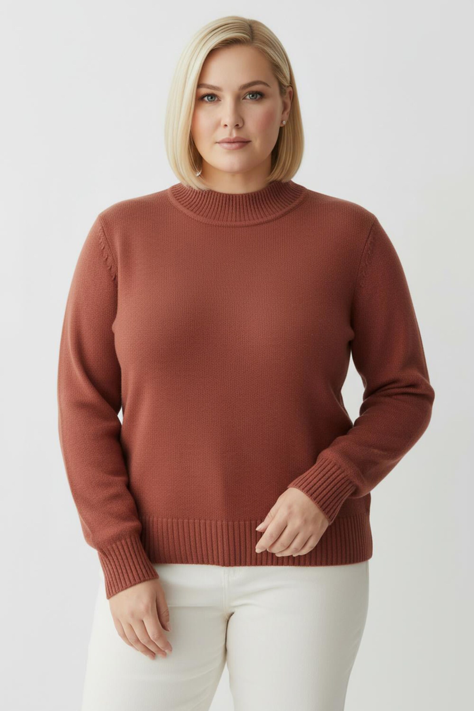 Stehkragenpullover mit Baumwolle - rostrot