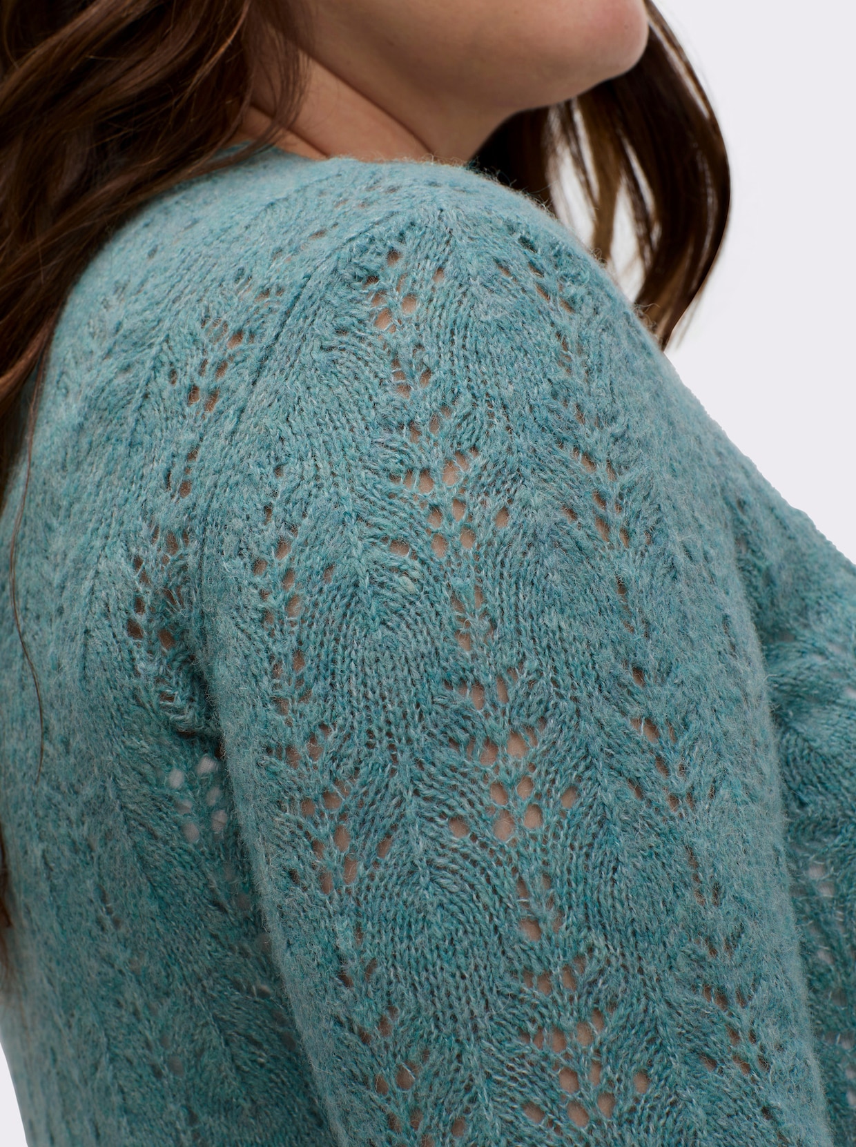 Ajourpullover in Wickel-Optik - jade-meliert