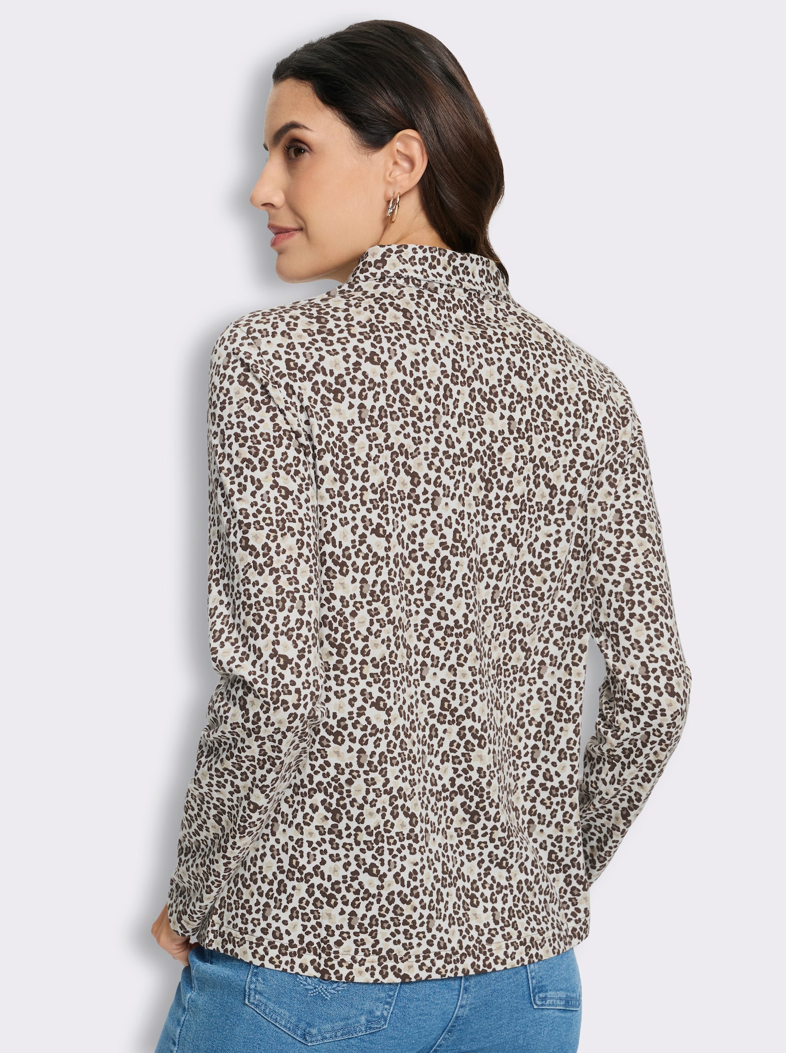 Print-Shirt mit offenem Hemdkragen - schoko-sand-bedruckt