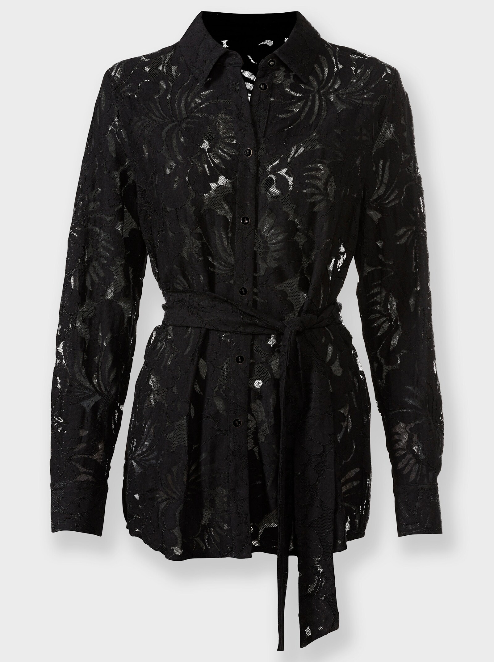 heine Spitzenbluse mit Bindegürtel - schwarz
