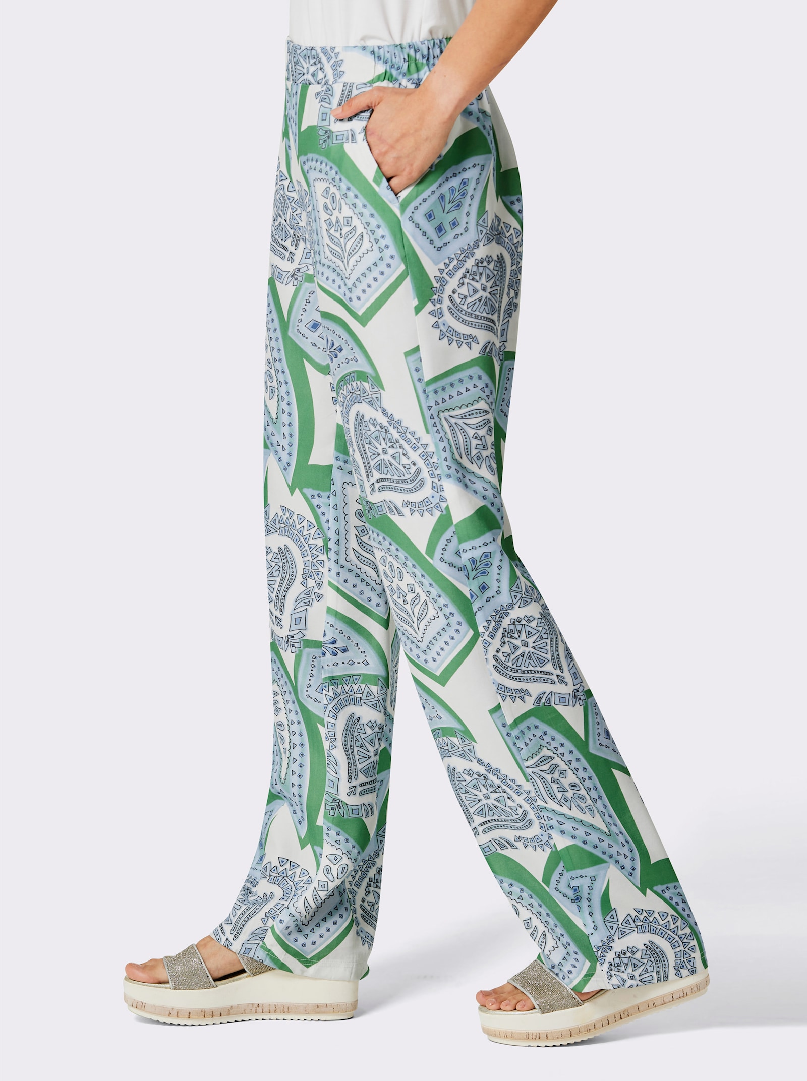 CREATION L PREMIUM Pantalon avec imprimé numérique - blanc-bleu clair imprimé