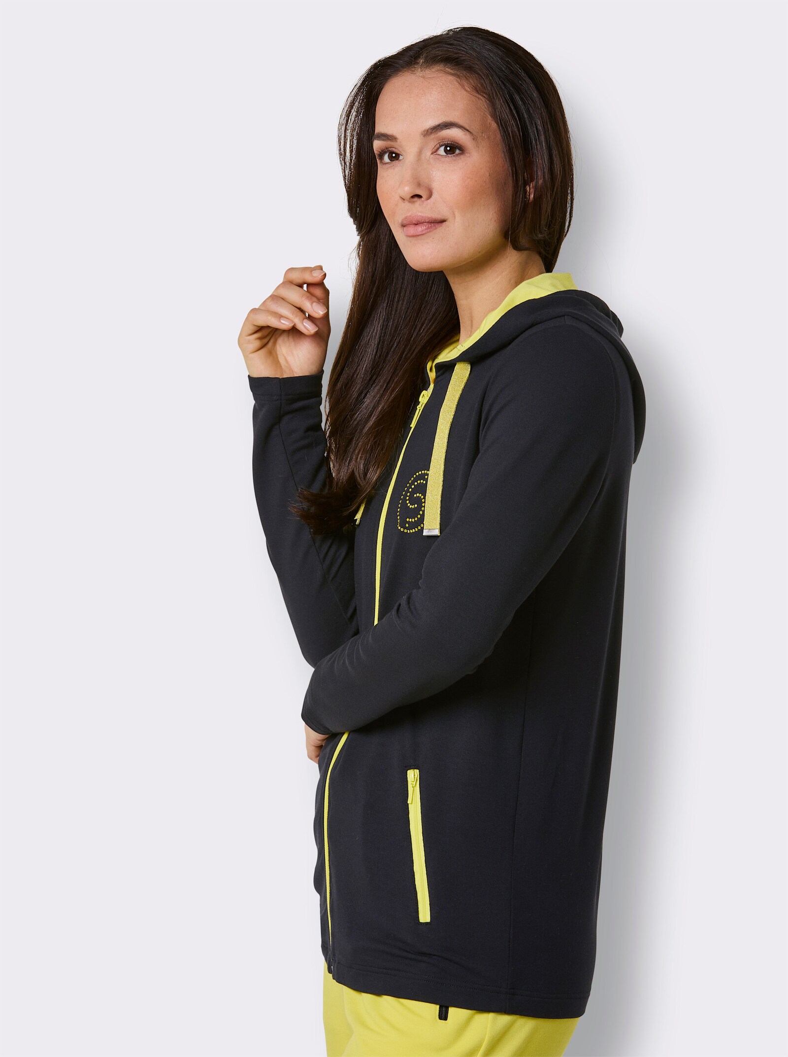 CREATION L PREMIUM Jacke mit Glitzersteinchen-Applikation - schwarz-limone