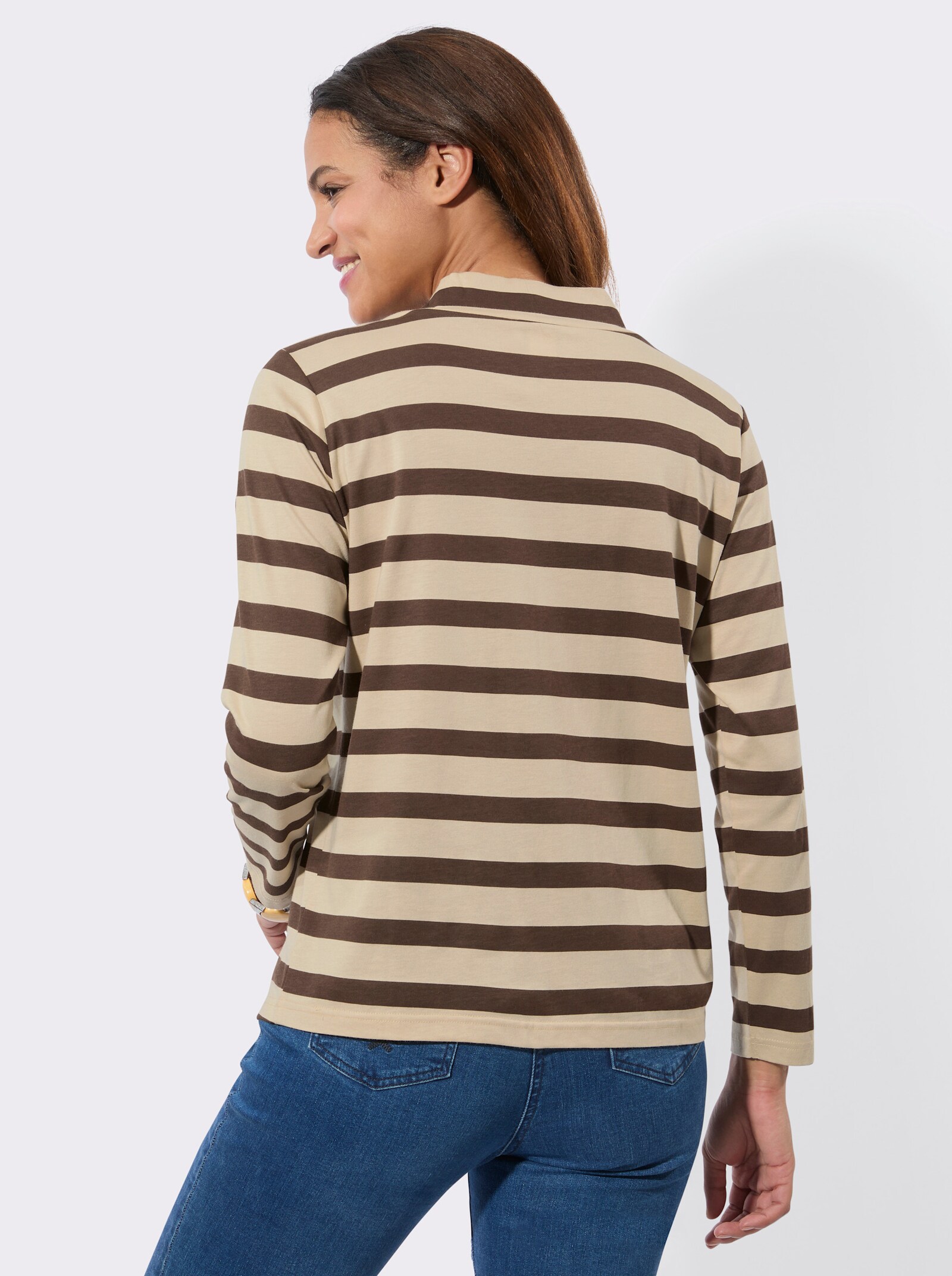 Stehkragenshirt - schoko-sand-geringelt