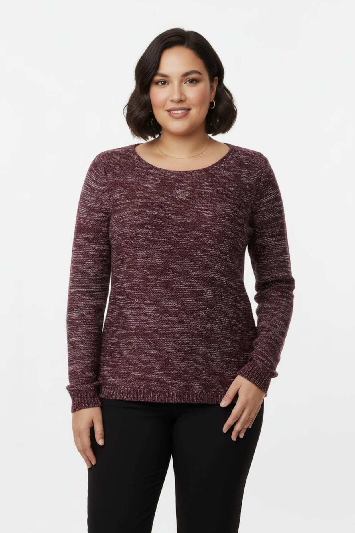 Rundhalspullover aus Melange-Strick - bordeaux-meliert