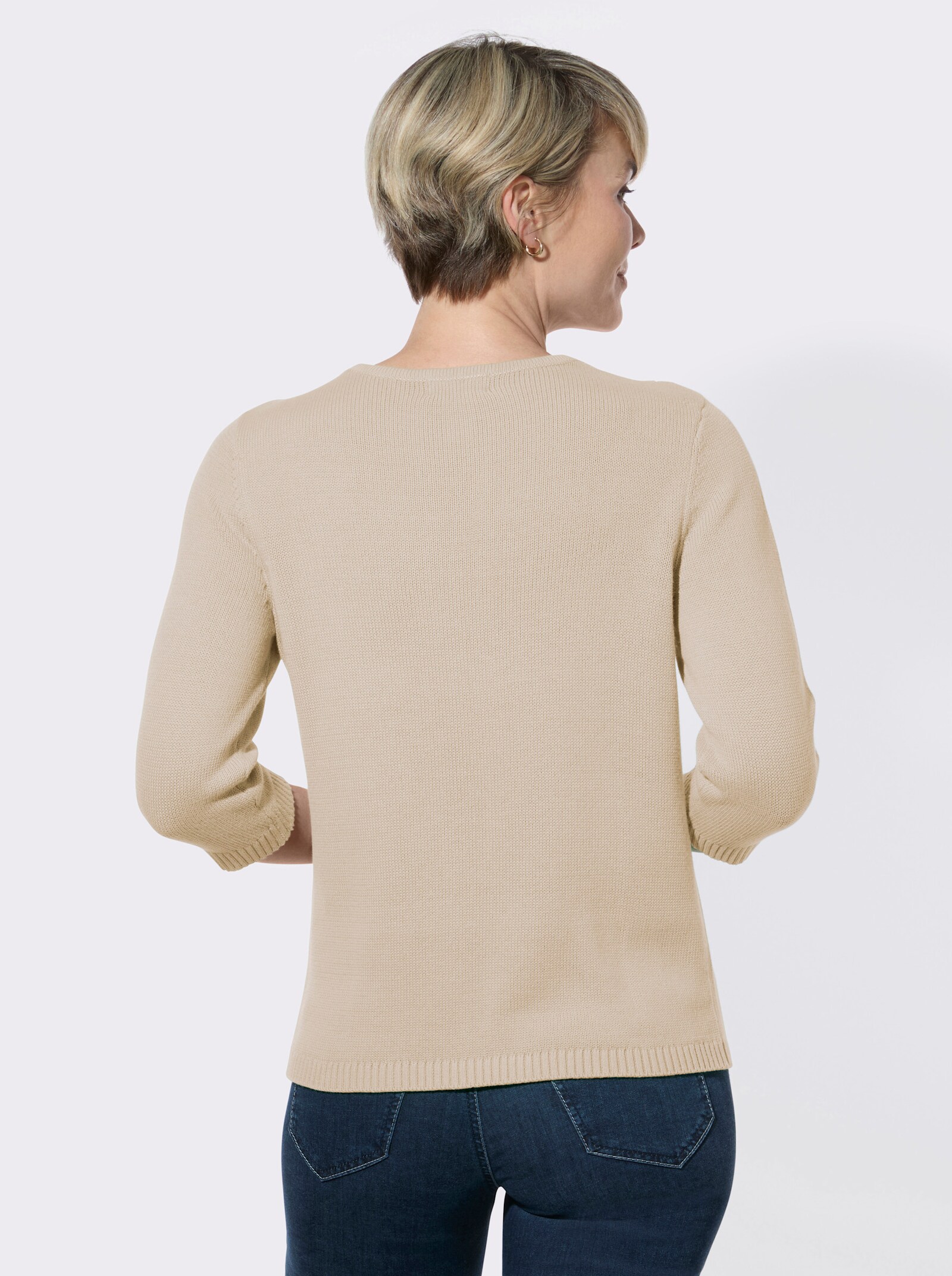V-Ausschnitt-Pullover mit Rippbündchen - sand