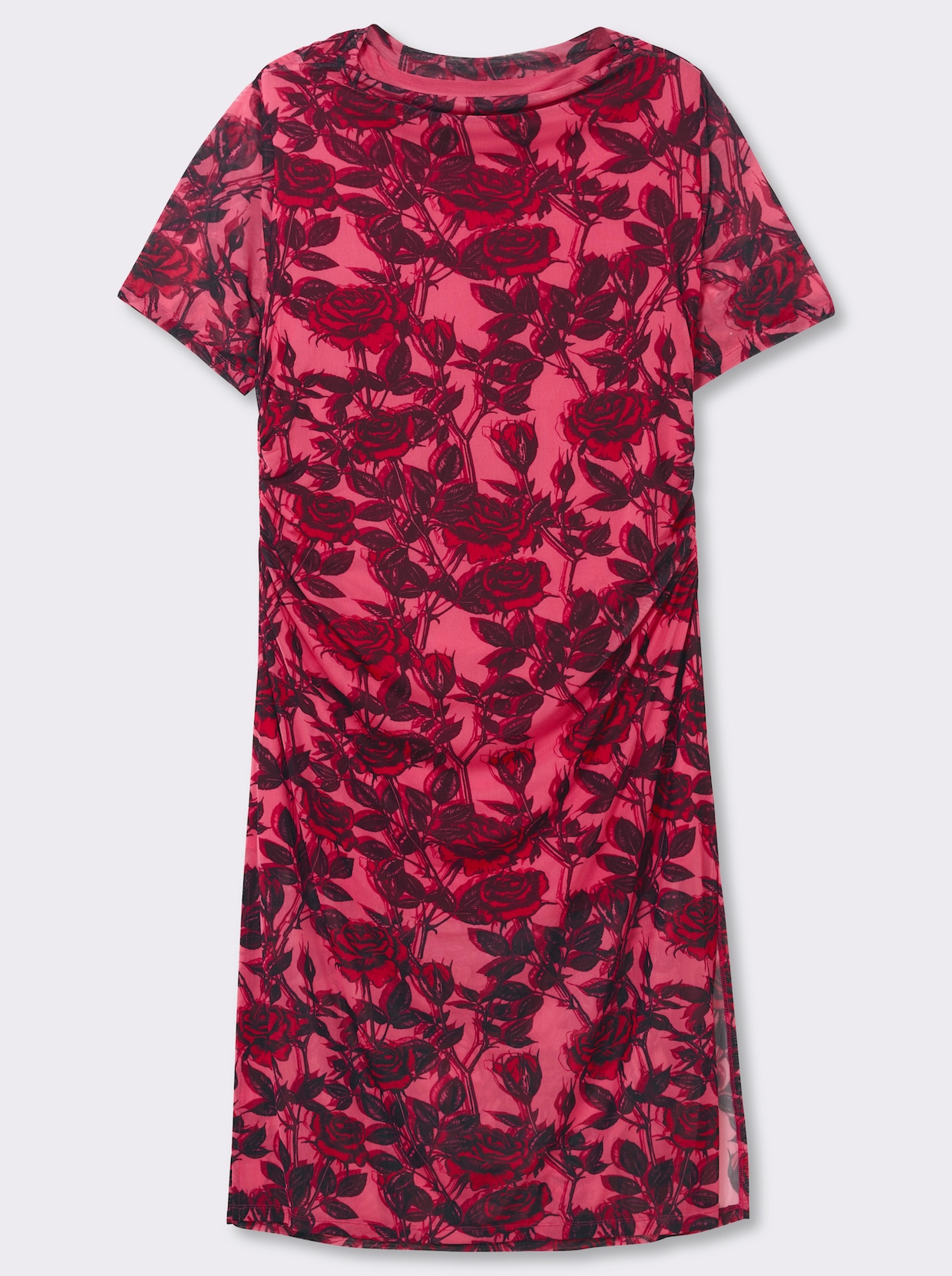 sheego by Joe Browns Maxikleid im Materialmix, mit Rosendruck - rosenquarz-burgund-gemustert